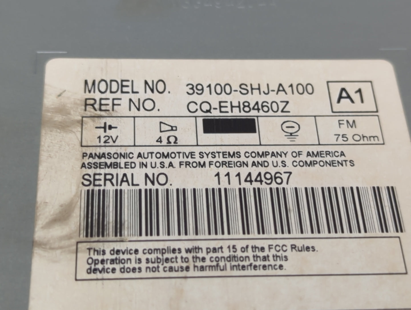 2005-2010 Honda Odyssey Radio AM FM Cd Player Receiver Replacement P/N:39100-SHJ-A100 CQ-EH8460Z Fits OEM Used Auto Parts - 