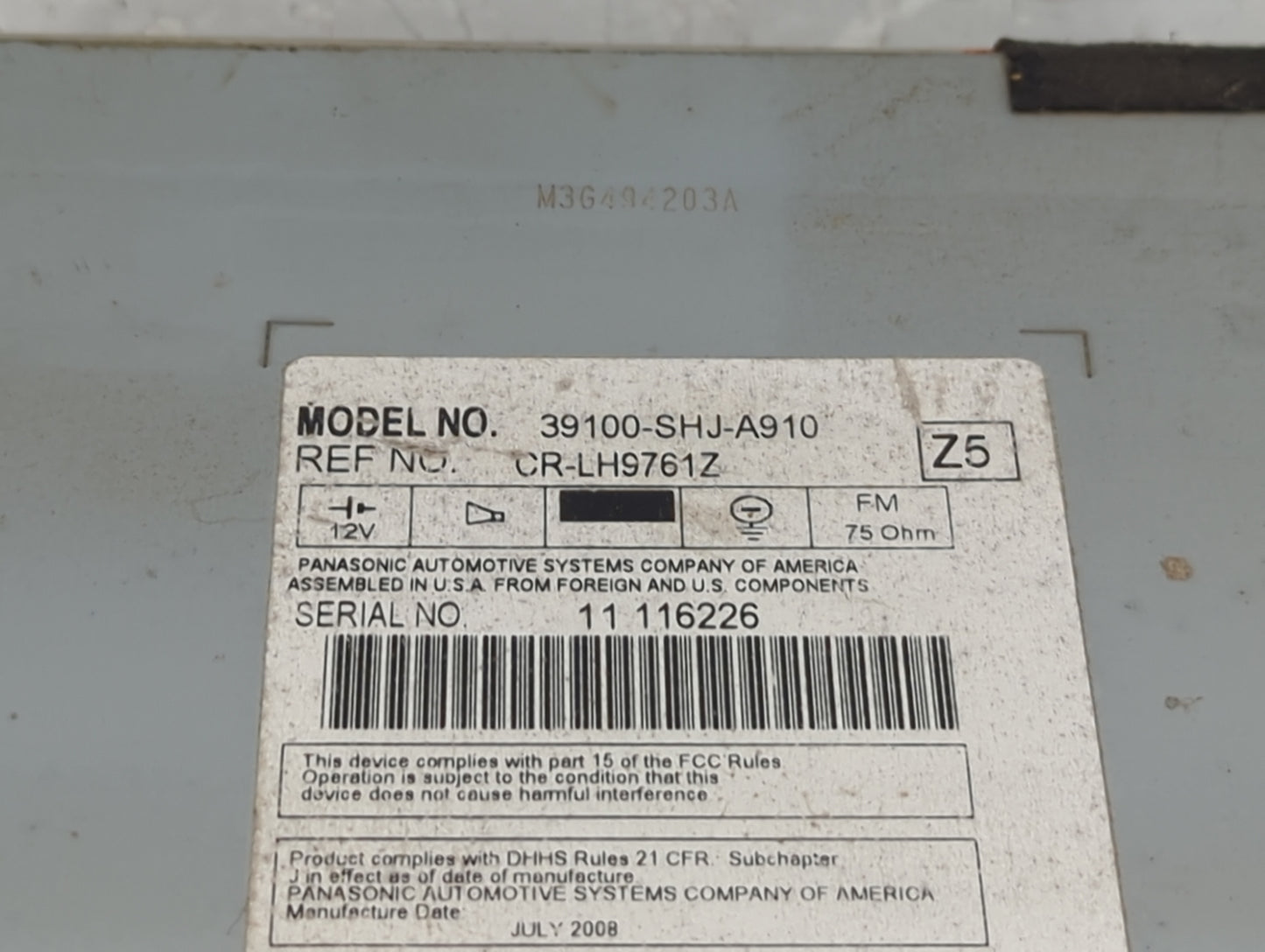2005-2010 Honda Odyssey Radio AM FM Cd Player Receiver Replacement P/N:39100-SHJ-A910 CR-LH9761Z Fits OEM Used Auto Parts - 