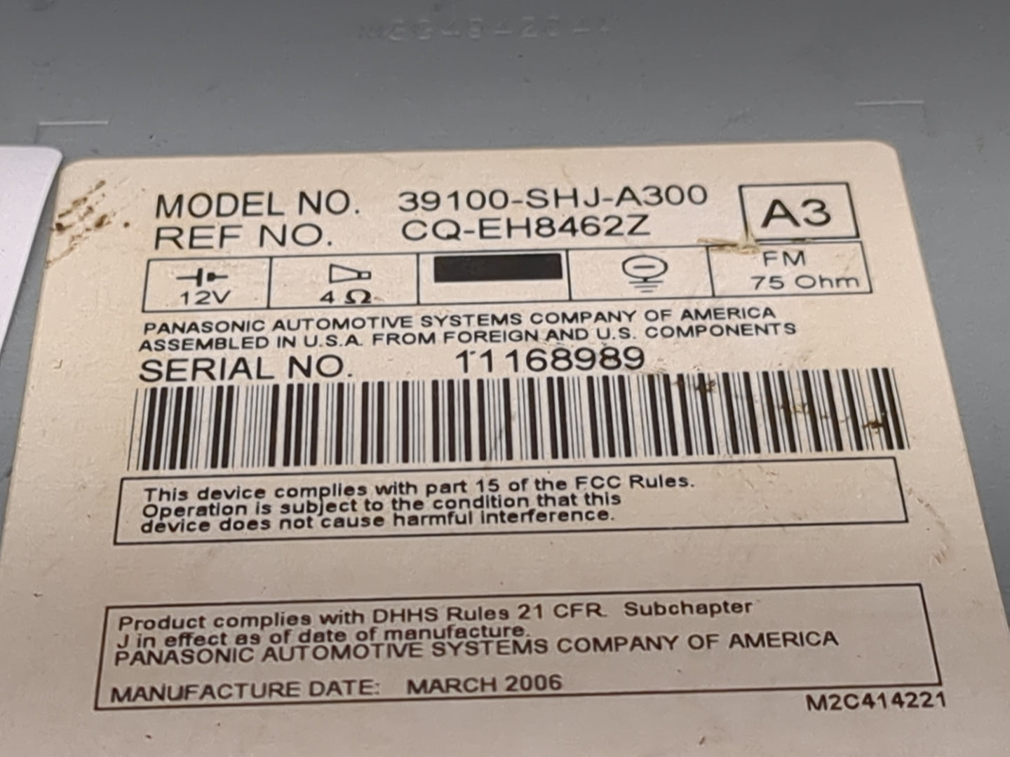 2005-2010 Honda Odyssey Radio AM FM Cd Player Receiver Replacement P/N:39100-SHJ-A300 CQ-EH8462Z Fits OEM Used Auto Parts - 