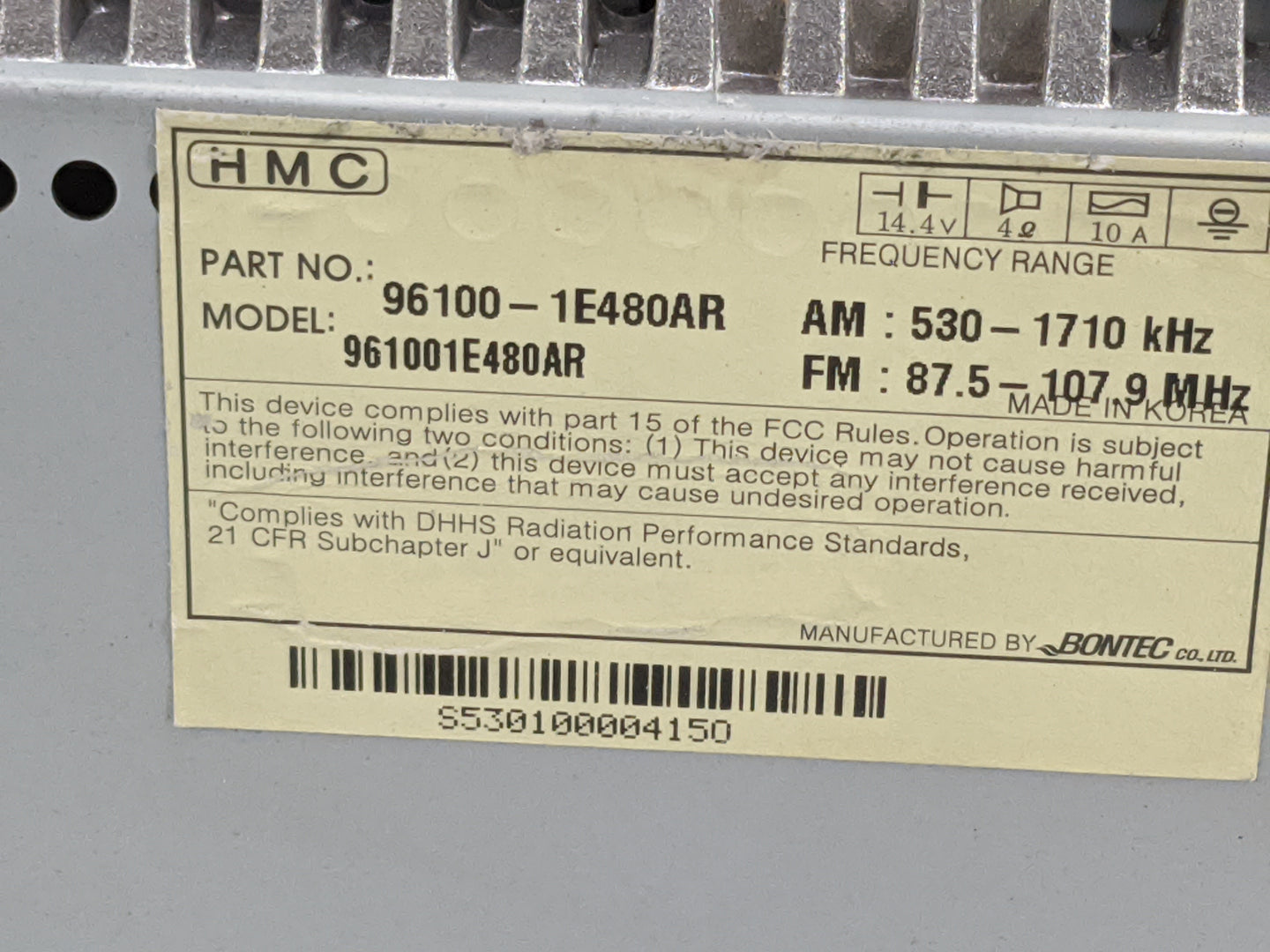 2006-2011 Hyundai Accent Radio AM FM Cd Player Receiver Replacement P/N:96100-1E480AR 961001E480AR Fits OEM Used Auto Parts 