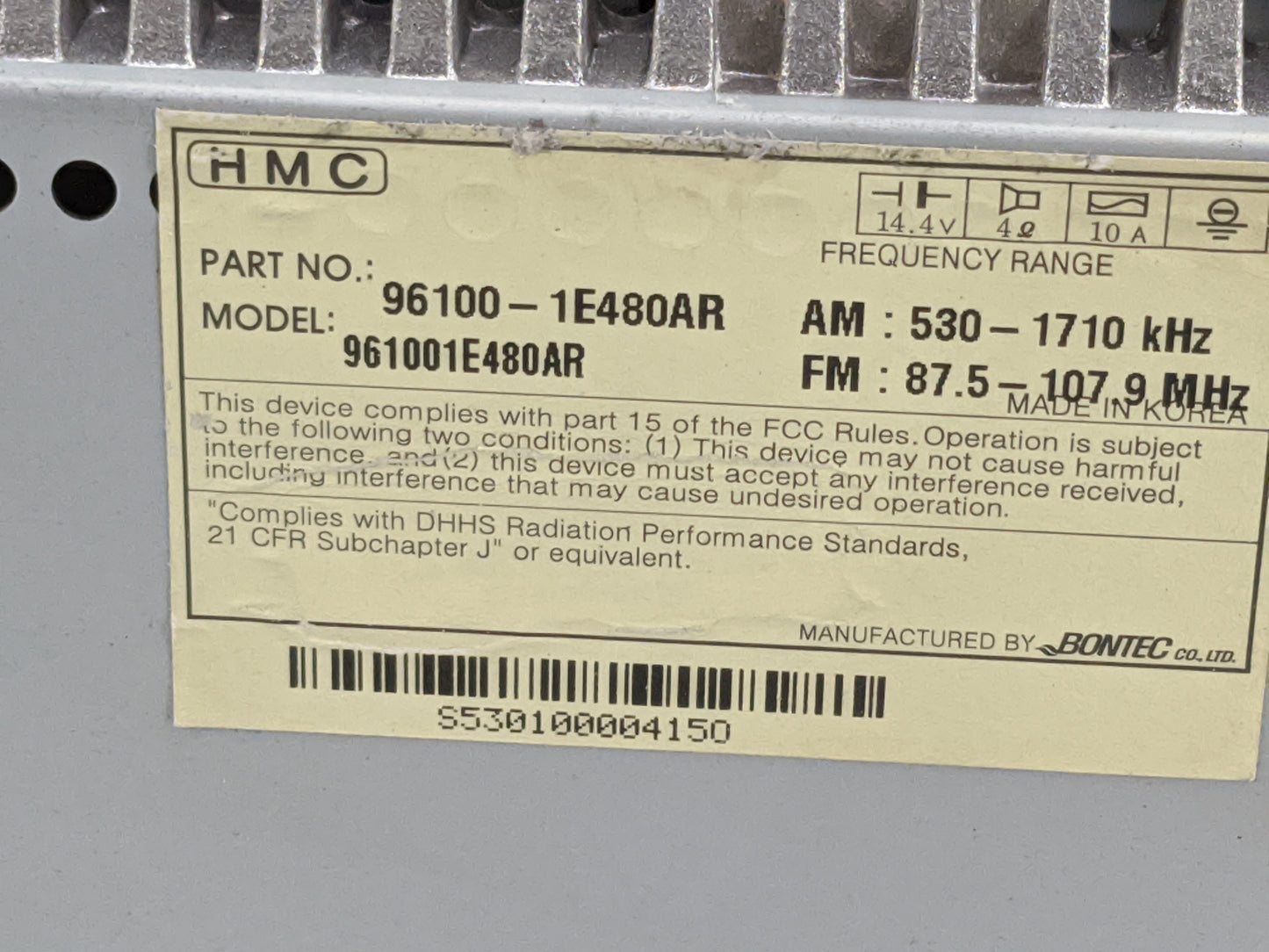 2006-2011 Hyundai Accent Radio AM FM Cd Player Receiver Replacement P/N:96100-1E480AR 961001E480AR Fits OEM Used Auto Parts 