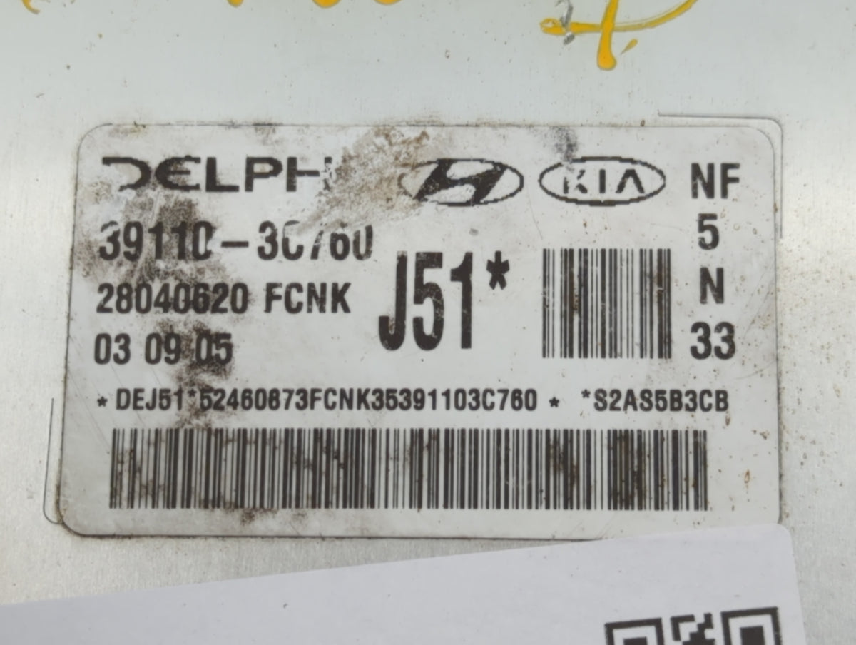 2006-2008 Hyundai Sonata PCM Engine Control Computer ECU ECM PCU OEM P/N:39110-30760 Fits Fits 2006 2007 2008 OEM Used Auto 