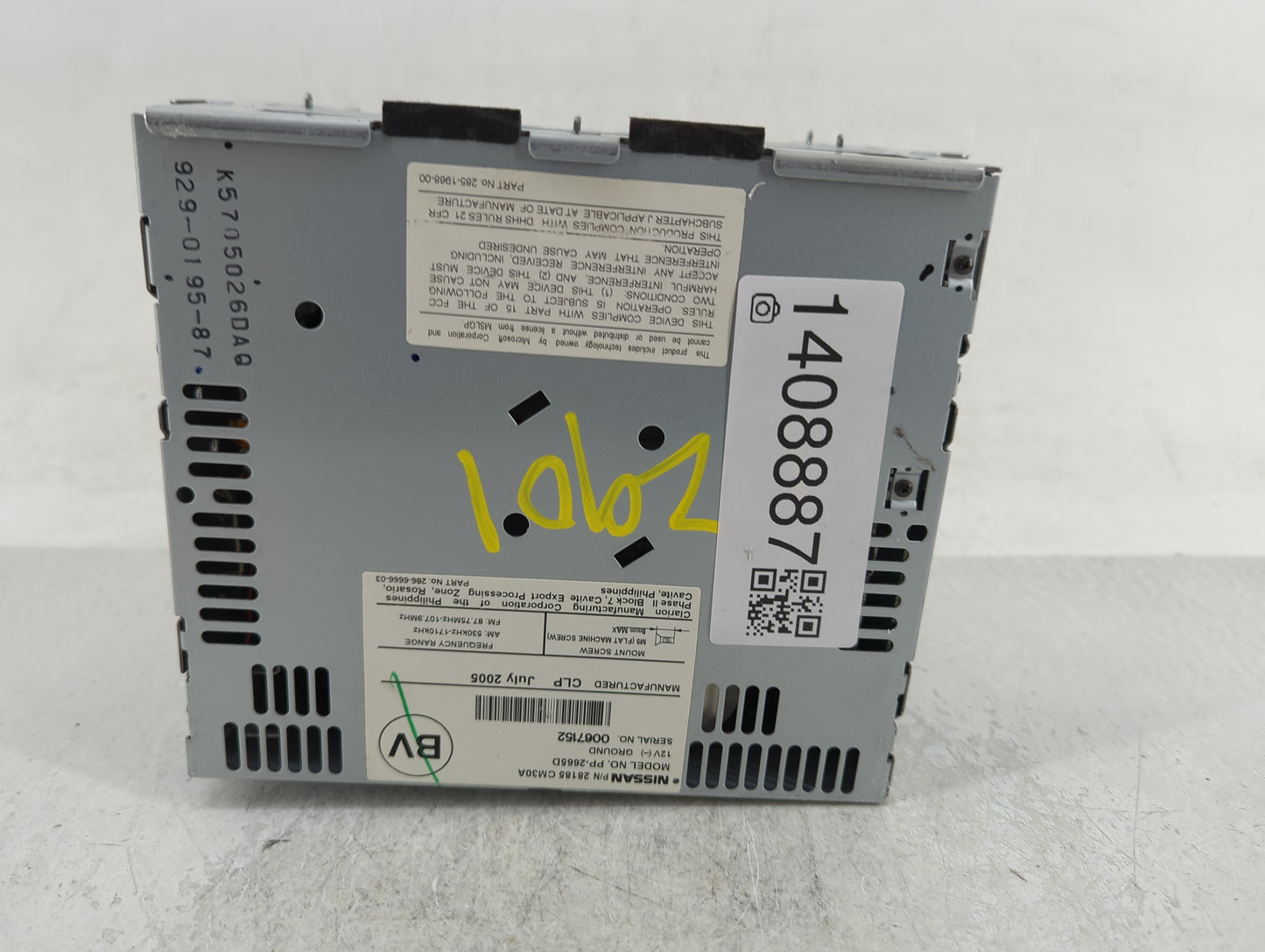 2006-2007 Infiniti G35 Radio AM FM Cd Player Receiver Replacement P/N:28185 CM30A Fits Fits 2006 2007 OEM Used Auto Parts - 