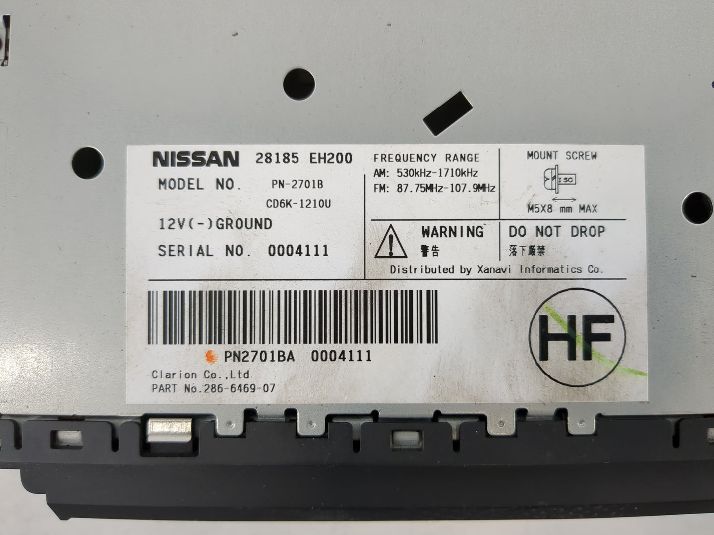 2006-2007 Infiniti M35 Radio AM FM Cd Player Receiver Replacement P/N:28185 EH200 Fits Fits 2006 2007 OEM Used Auto Parts - 