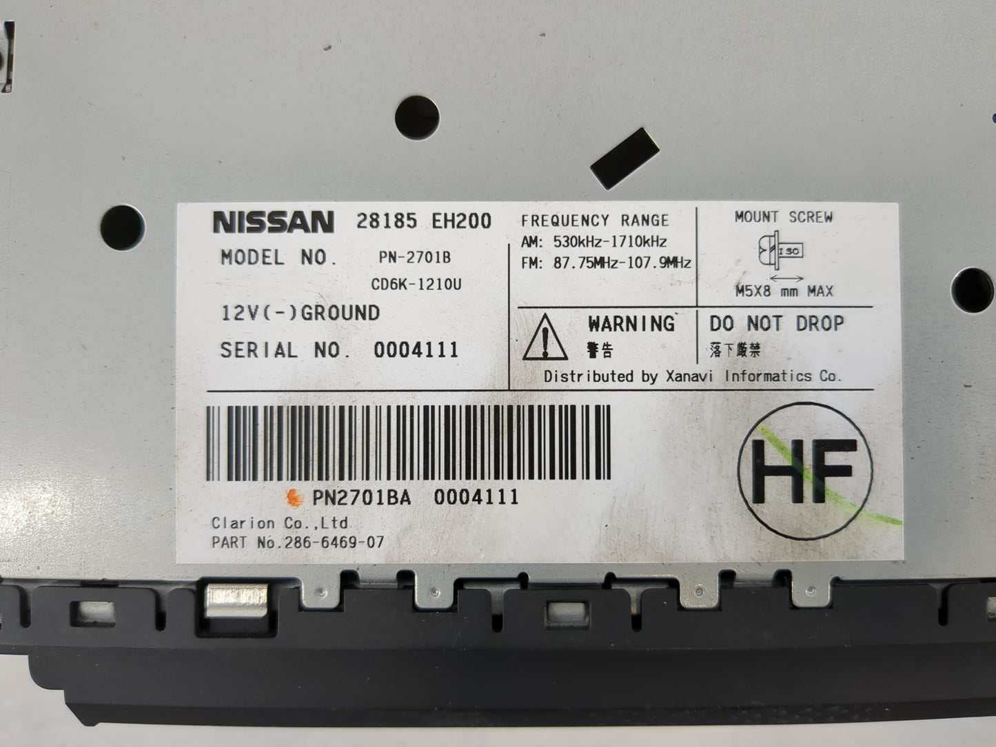 2006-2007 Infiniti M35 Radio AM FM Cd Player Receiver Replacement P/N:28185 EH200 Fits Fits 2006 2007 OEM Used Auto Parts - 