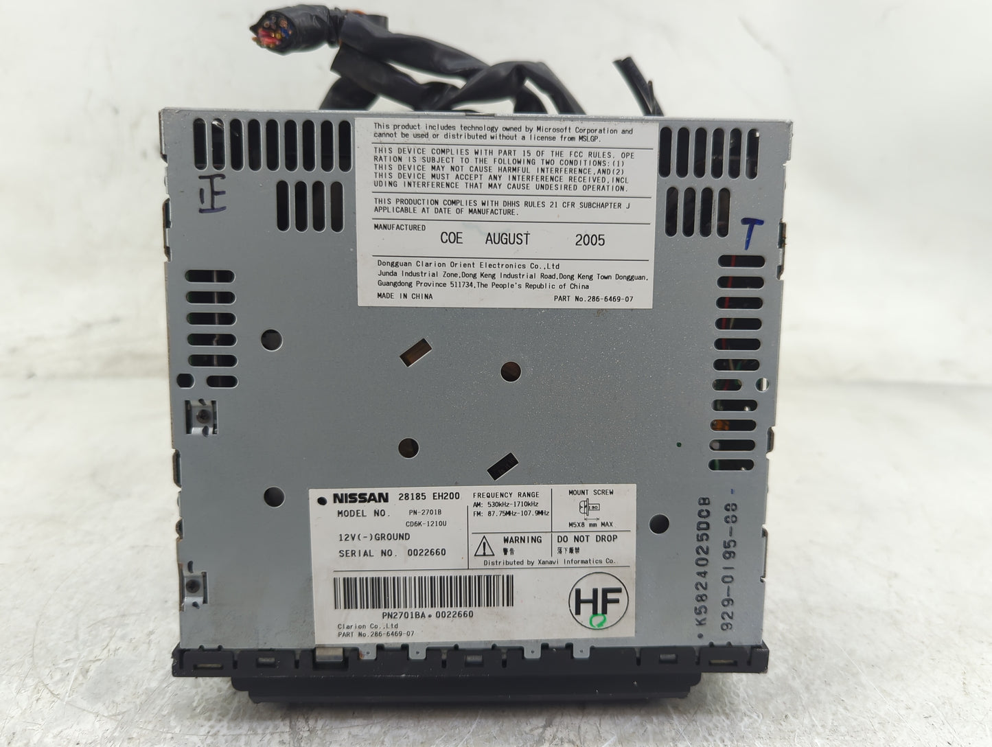 2006-2007 Infiniti M45 Radio AM FM Cd Player Receiver Replacement P/N:28185 EH200 Fits Fits 2006 2007 OEM Used Auto Parts - 
