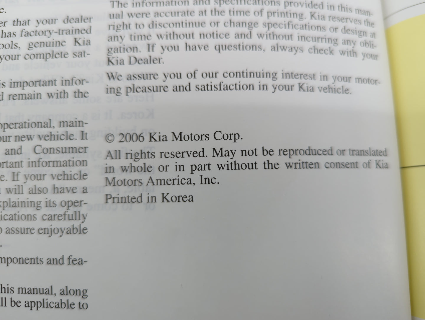 2006 Kia Spectra Owners Manual Book Guide OEM Used Auto Parts - Oemusedautoparts1.com