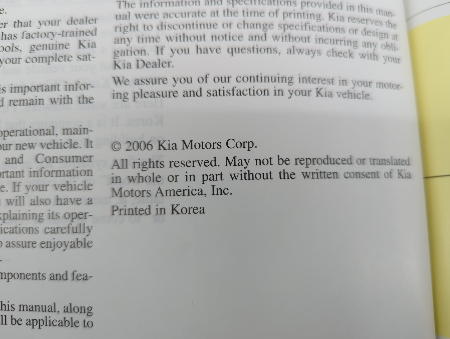 2006 Kia Spectra Owners Manual Book Guide OEM Used Auto Parts - Oemusedautoparts1.com