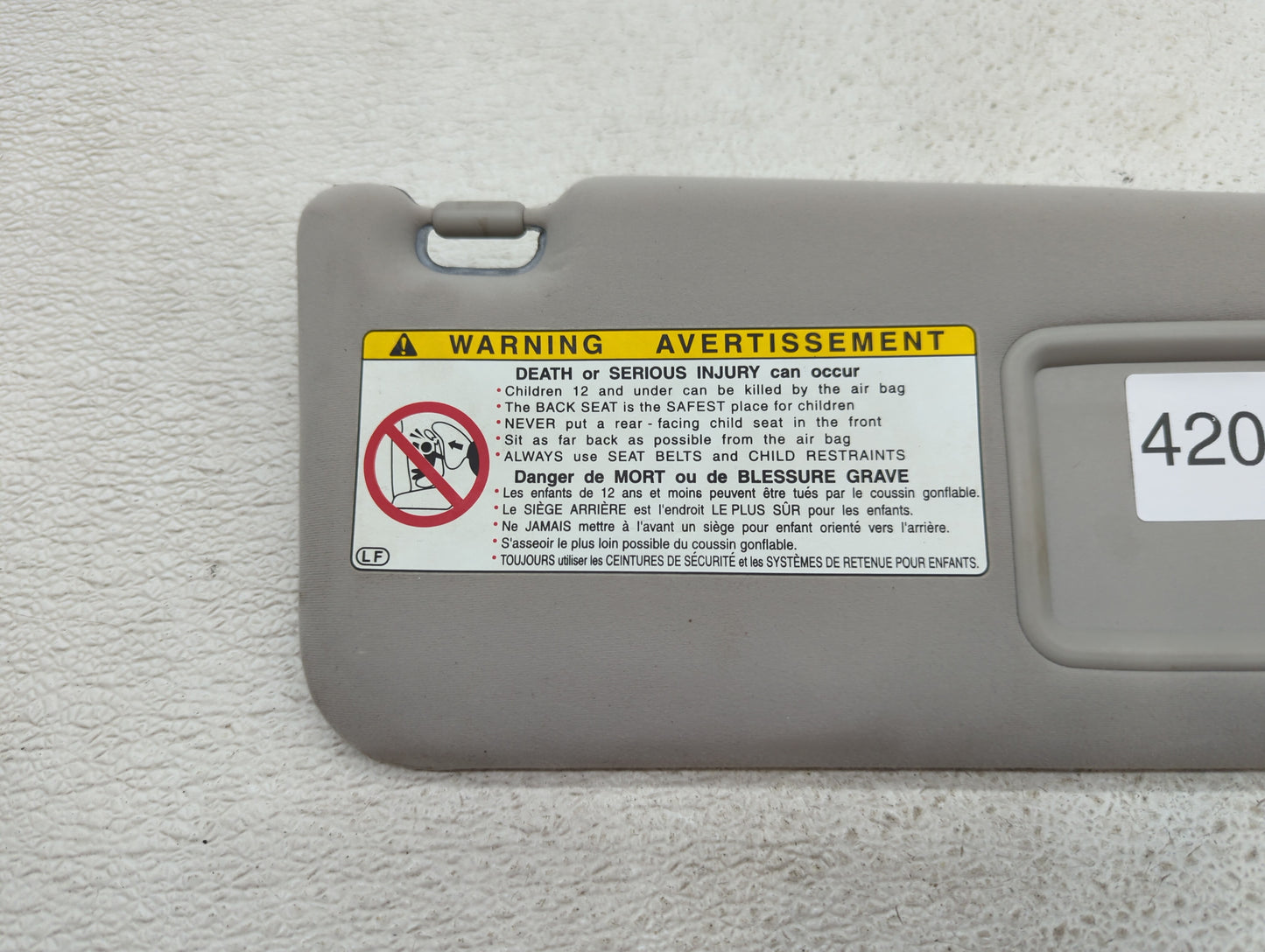 2006 Lexus Is250 Sun Visor Shade Replacement Passenger Right Mirror Fits OEM Used Auto Parts - Oemusedautoparts1.com