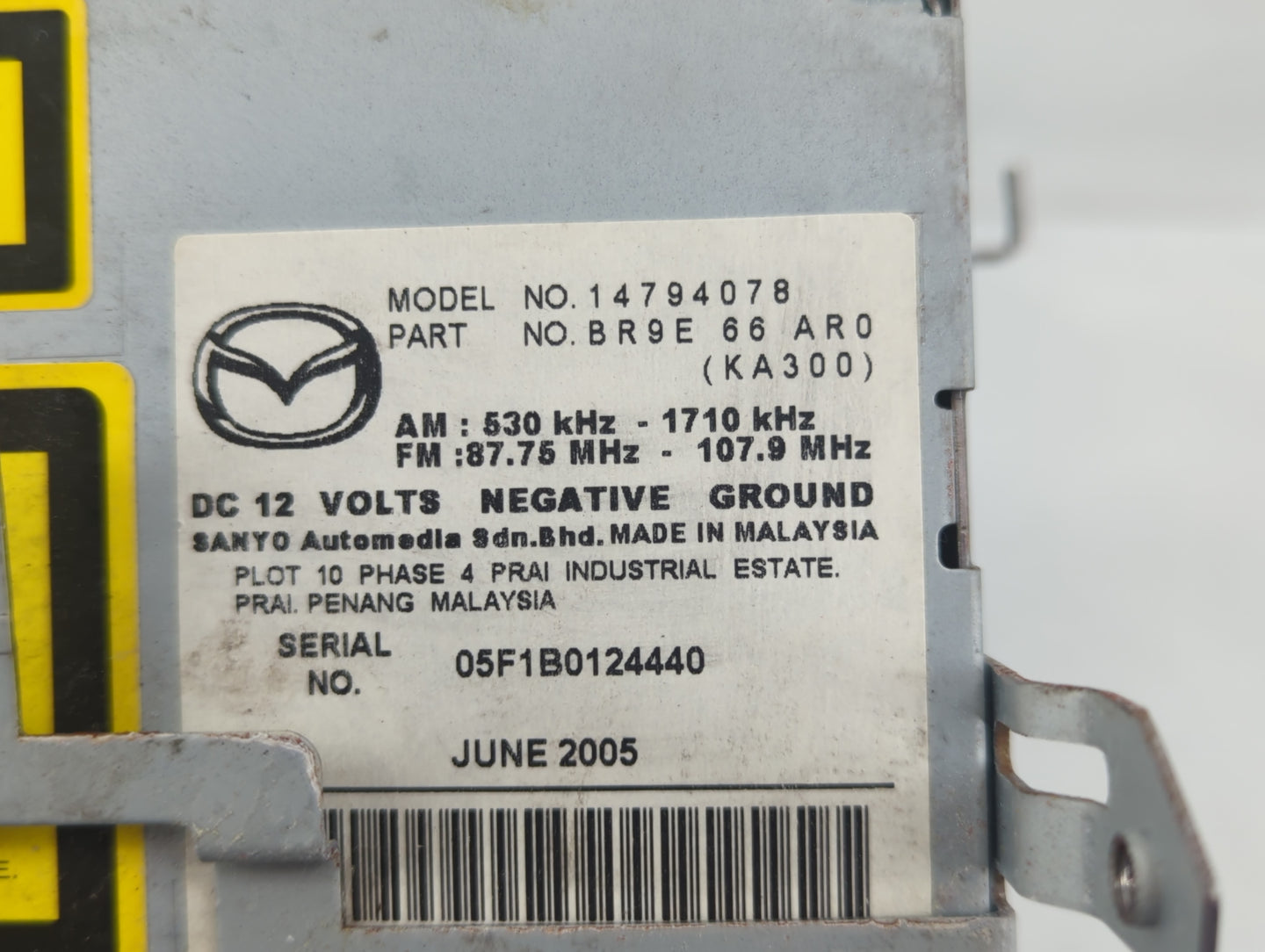 2006-2007 Mazda 3 Radio AM FM Cd Player Receiver Replacement P/N:14794078 Fits Fits 2006 2007 OEM Used Auto Parts - Oemuseda