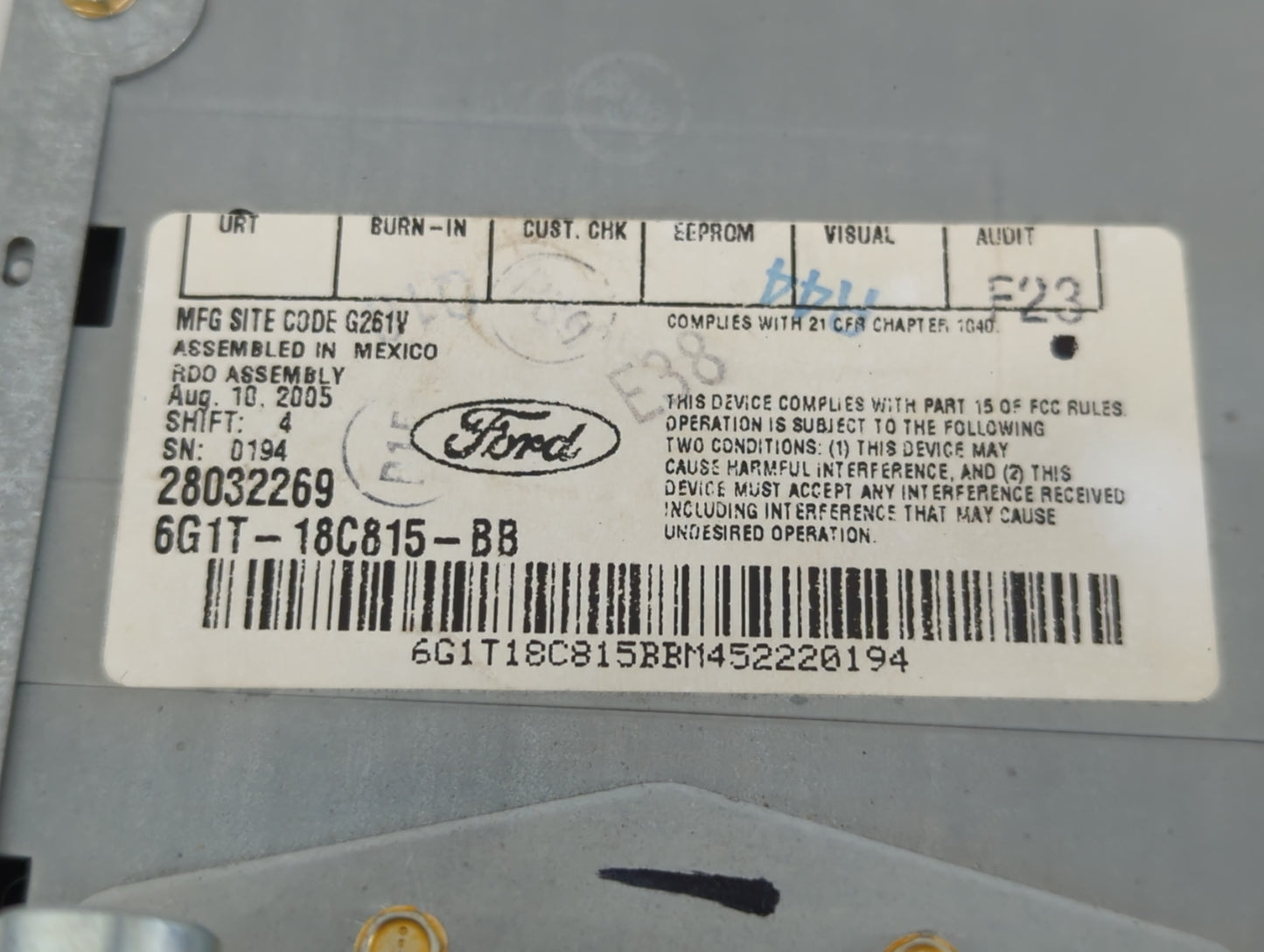 2005-2007 Mercury Montego Radio AM FM Cd Player Receiver Replacement P/N:6G1T-18C815-BB Fits Fits 2005 2006 2007 OEM Used Au