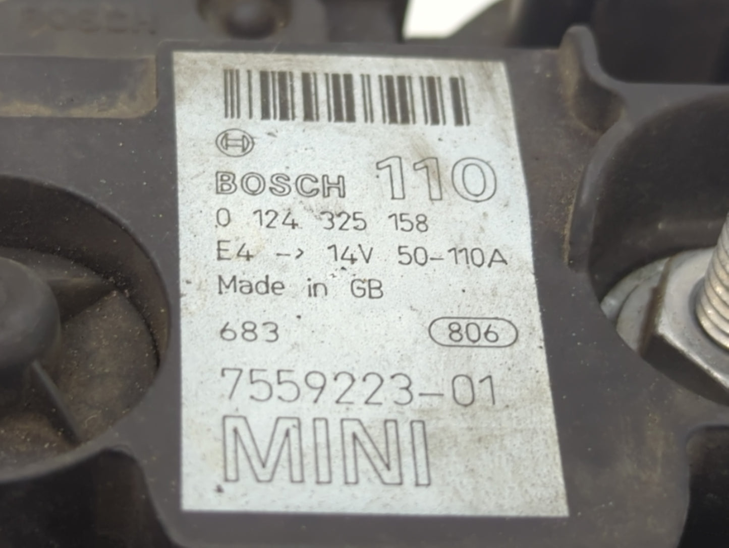 2008 Mini Cooper Alternator Replacement Generator Charging Assembly Engine OEM P/N:0 124 325 158 7559223-01 Fits OEM Used Au