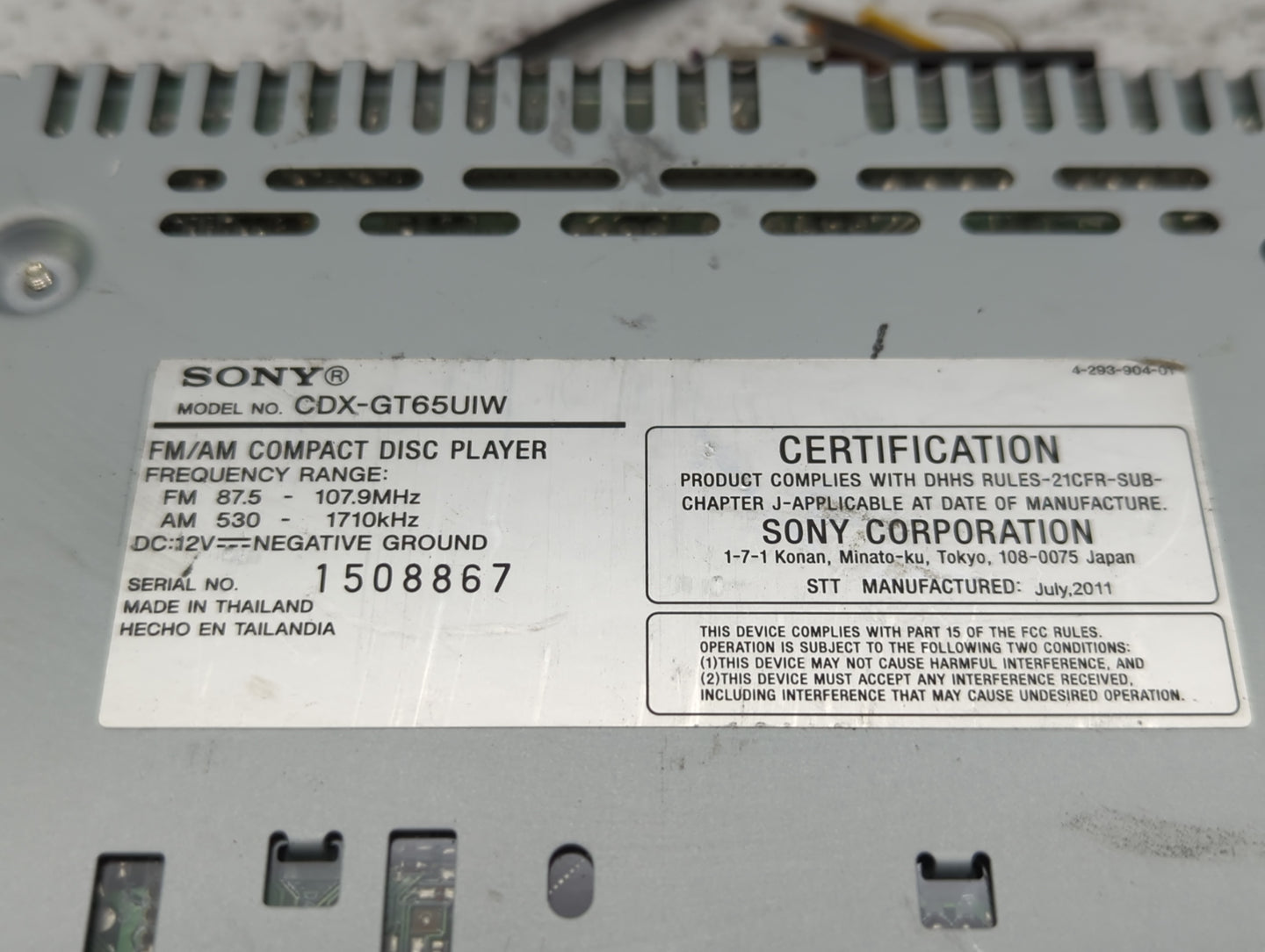 2006 Nissan 350z Radio AM FM Cd Player Receiver Replacement P/N:1508867 Fits OEM Used Auto Parts - Oemusedautoparts1.com