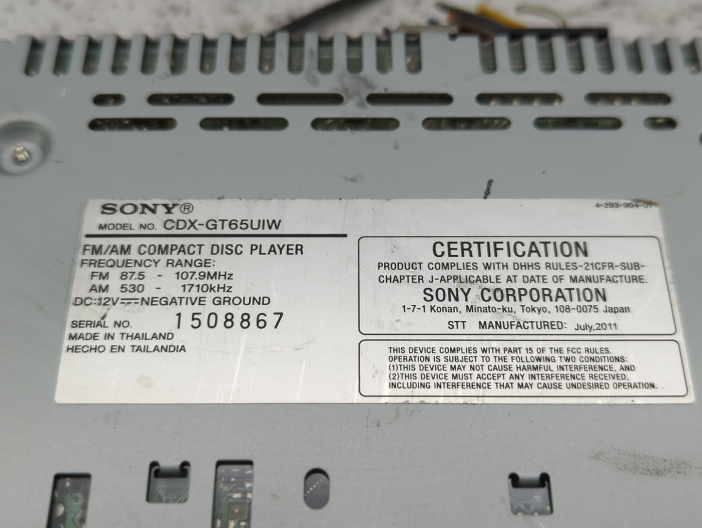 2006 Nissan 350z Radio AM FM Cd Player Receiver Replacement P/N:1508867 Fits OEM Used Auto Parts - Oemusedautoparts1.com