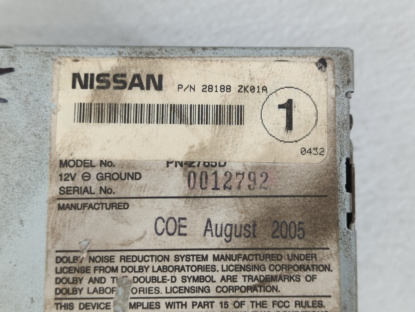 2006 Nissan Maxima Radio AM FM Cd Player Receiver Replacement P/N:28188 ZK00A 28188 ZK01A Fits OEM Used Auto Parts - Oemused