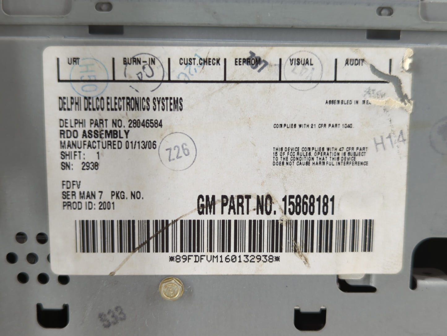 2006 Nissan Maxima Radio AM FM Cd Player Receiver Replacement P/N:15868181 Fits OEM Used Auto Parts - Oemusedautoparts1.com