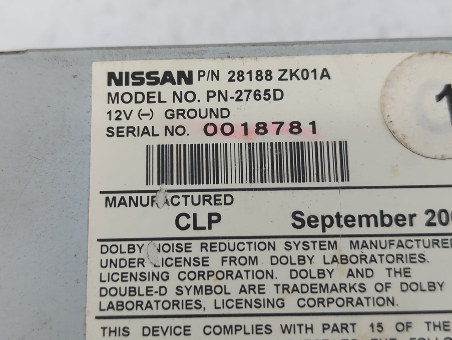 2006-2006 Nissan Maxima Am Fm Cd Player Radio Receiver - Oemusedautoparts1.com