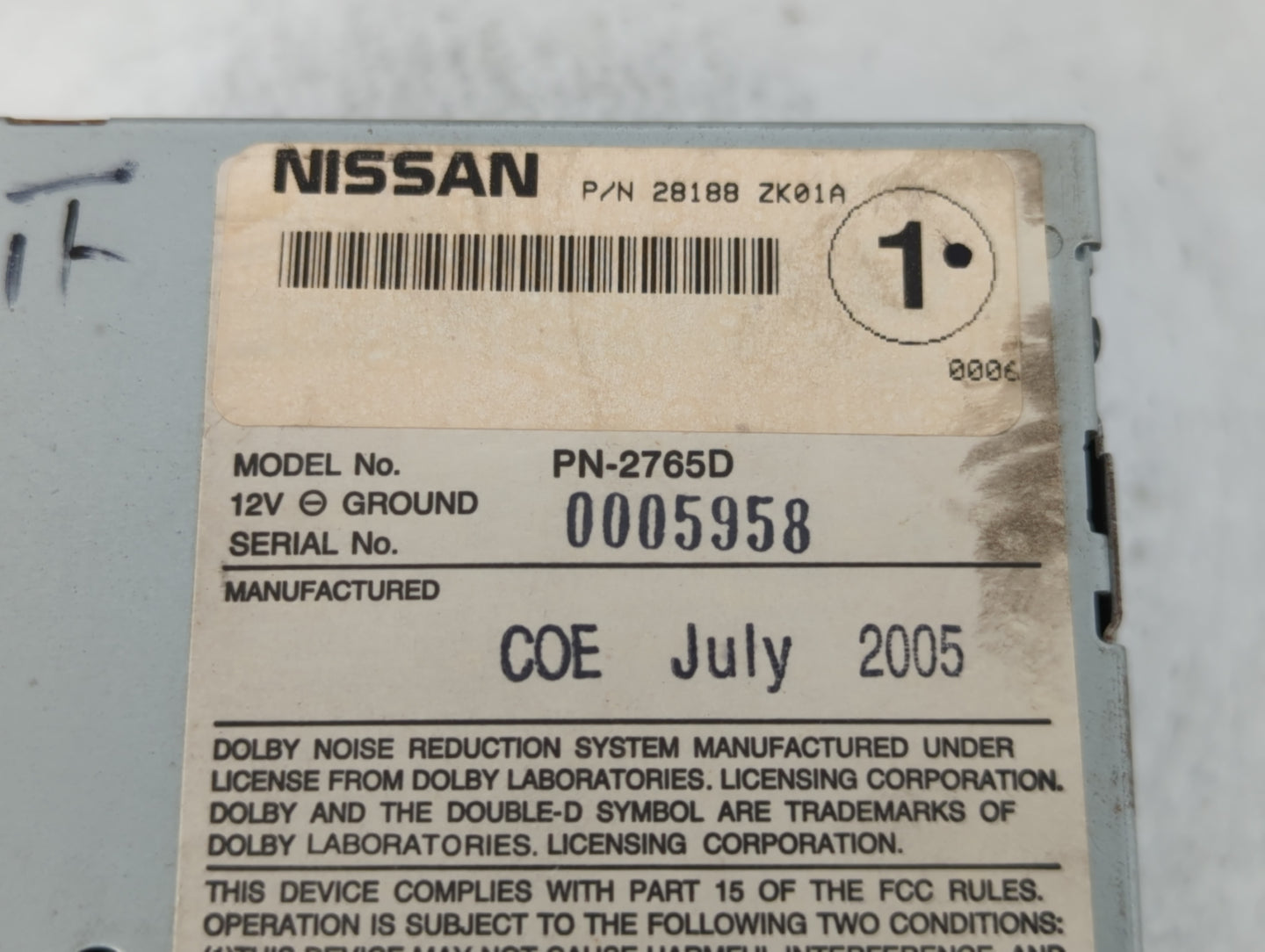 2006 Nissan Maxima Radio AM FM Cd Player Receiver Replacement P/N:28188 ZK01A Fits OEM Used Auto Parts - Oemusedautoparts1.c