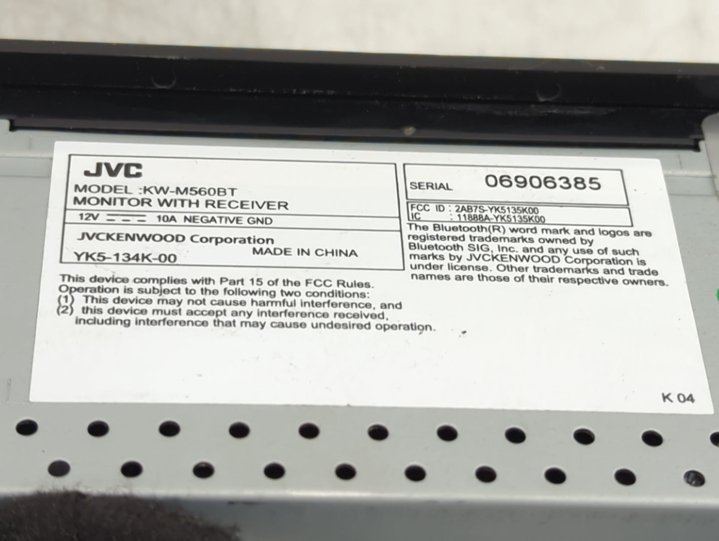 2006 Nissan Pathfinder Radio AM FM Cd Player Receiver Replacement P/N:KW-M560BT YK5-134K-00, 2AB7S-YK5135K00 Fits OEM Used A