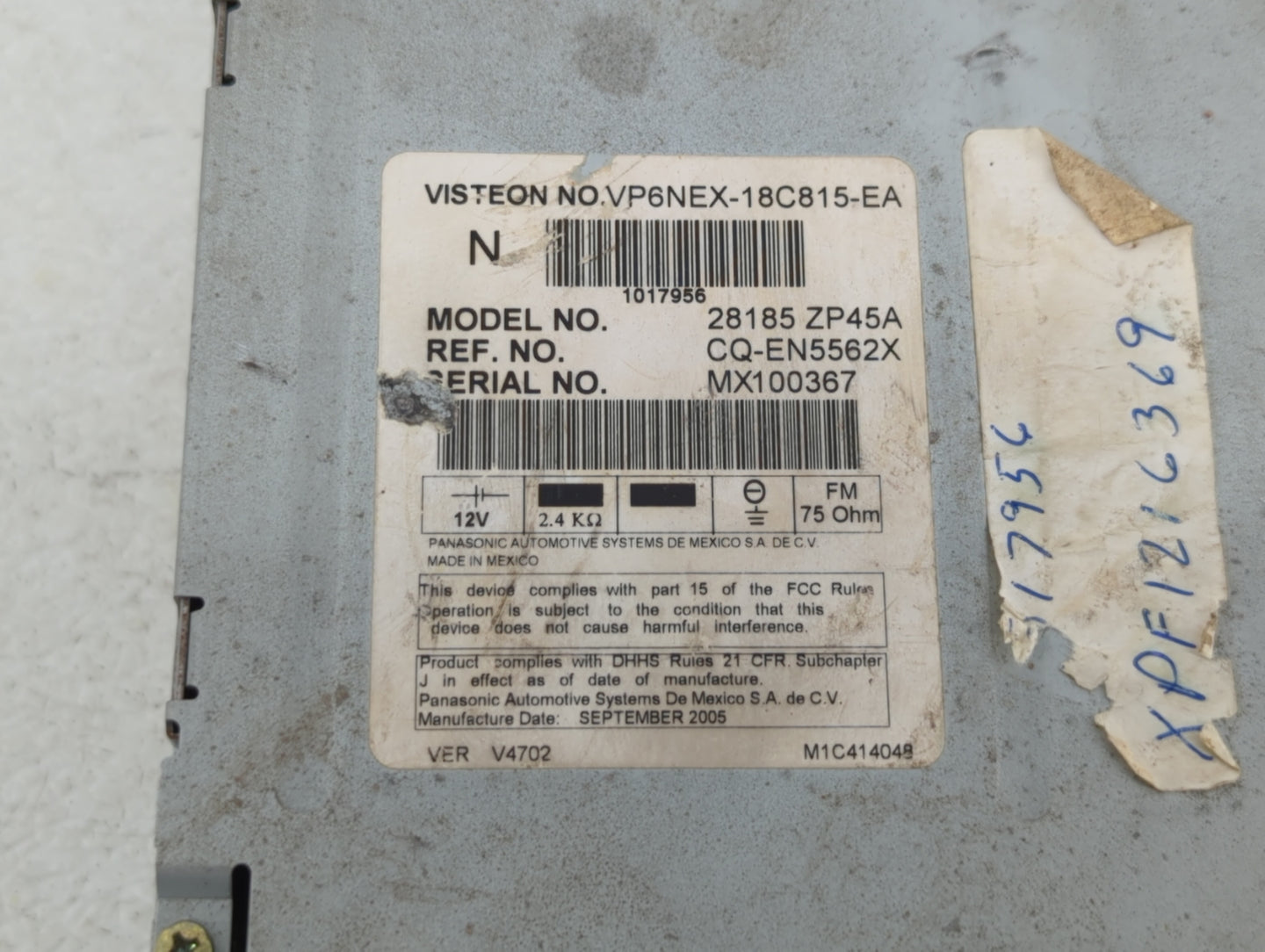 2006-2007 Nissan Pathfinder Am Fm Cd Player Radio Receiver - Oemusedautoparts1.com