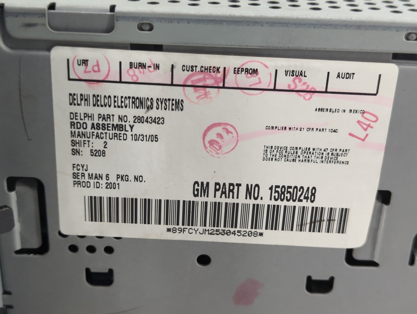 2006 Pontiac Torrent Radio AM FM Cd Player Receiver Replacement P/N:15850248 Fits OEM Used Auto Parts - Oemusedautoparts1.co