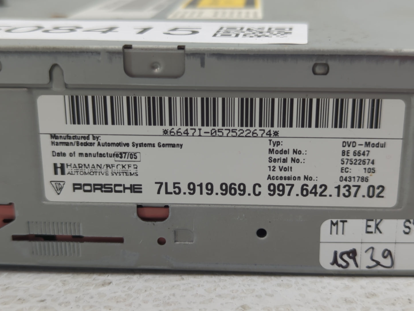 2006 Porsche Cayenne Radio AM FM Cd Player Receiver Replacement P/N:7L5 919 969 C Fits OEM Used Auto Parts - Oemusedautopart