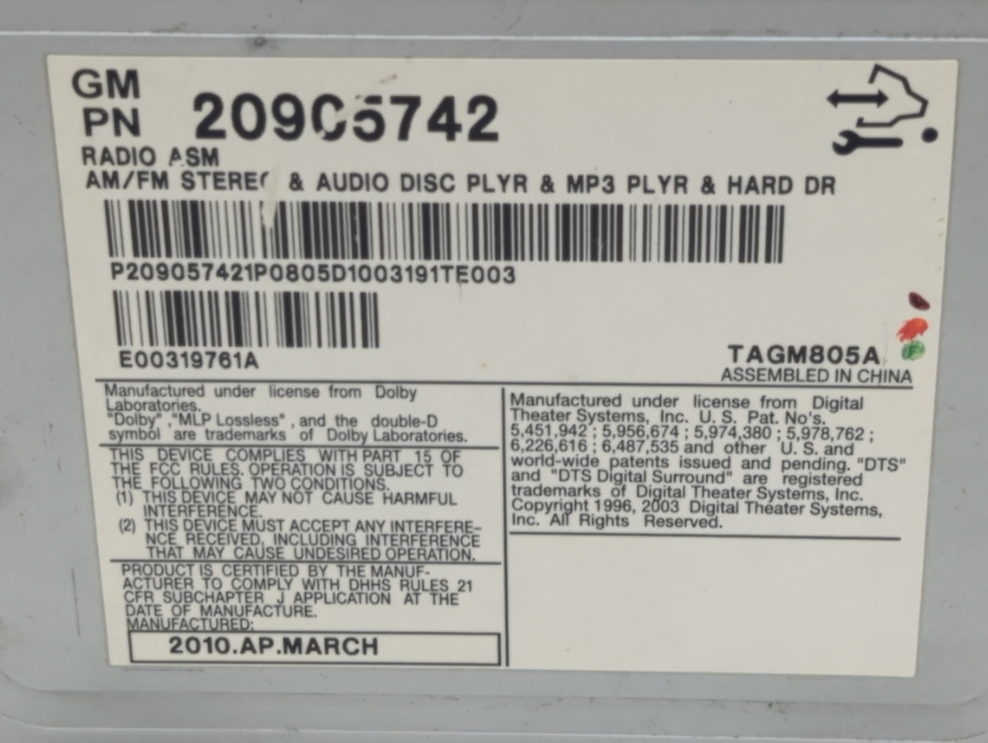 2005-2009 Saab 9-7x Am Fm Cd Player Radio Receiver - Oemusedautoparts1.com