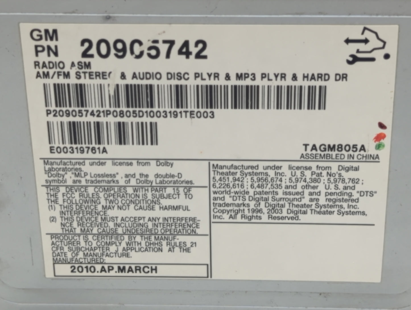 2005-2009 Saab 9-7x Am Fm Cd Player Radio Receiver - Oemusedautoparts1.com