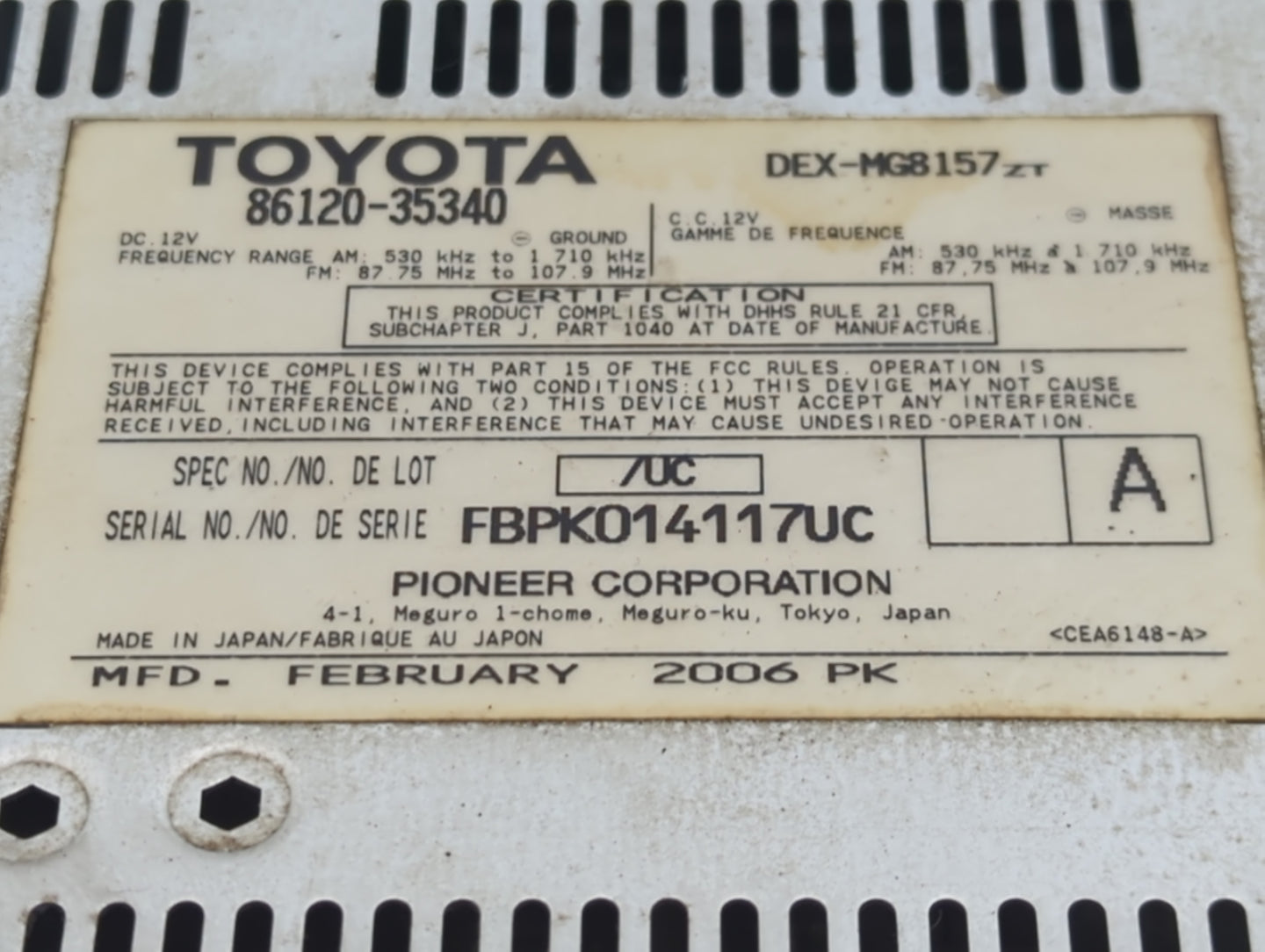 2006-2009 Toyota 4runner Radio AM FM Cd Player Receiver Replacement P/N:86120-35340 Fits Fits 2006 2007 2008 2009 OEM Used A
