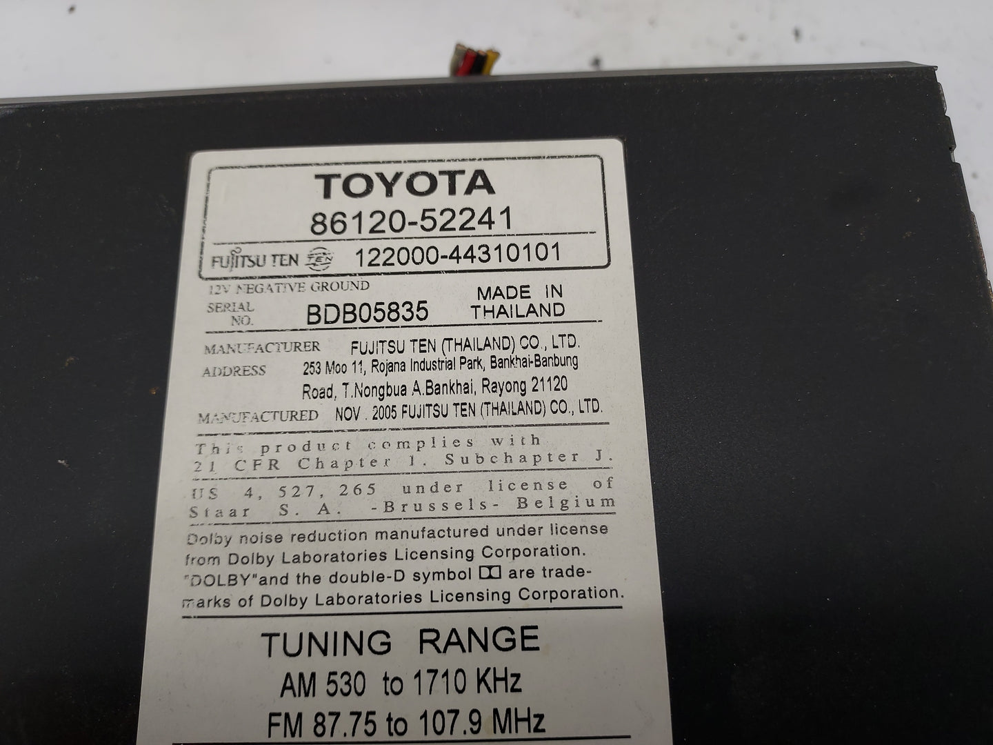 2004-2007 Toyota Highlander Radio AM FM Cd Player Receiver Replacement P/N:86120-52241 122000-44310101 Fits OEM Used Auto Pa