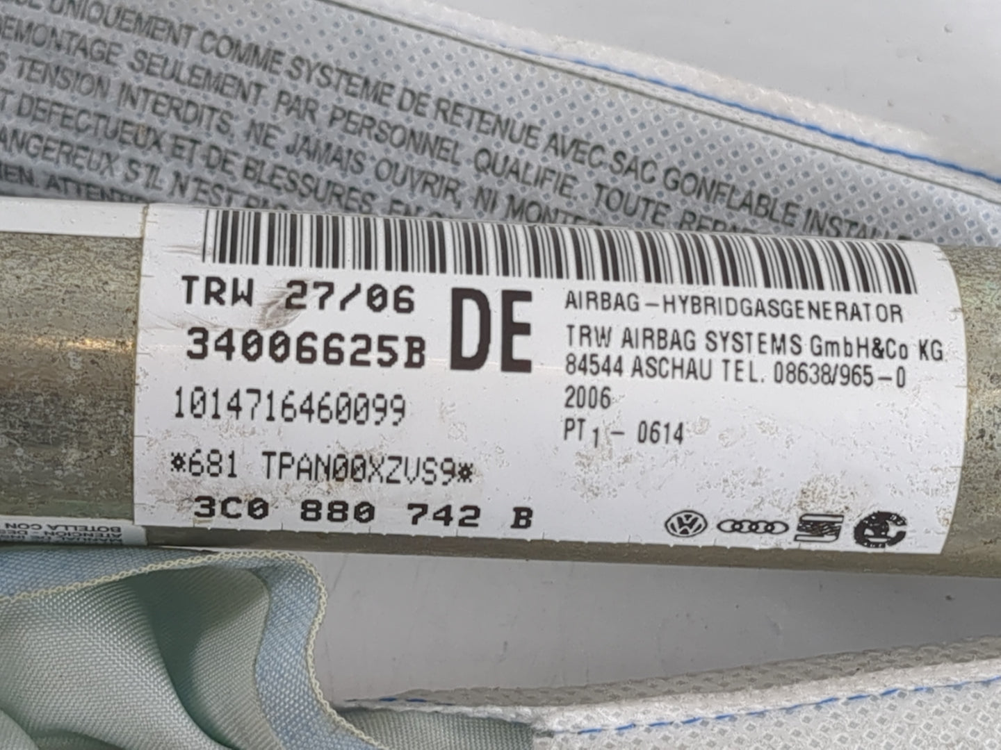 2006-2010 Volkswagen Passat Passenger Curtain Air Bag Oem - Oemusedautoparts1.com