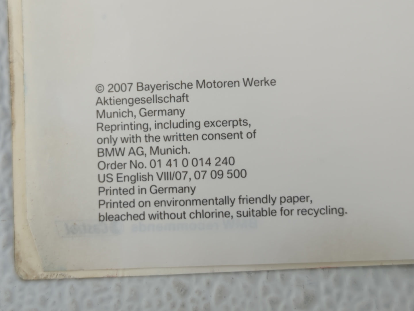2007 Bmw 528i Owners Manual Book Guide P/N:01 41 0 014 240 OEM Used Auto Parts - Oemusedautoparts1.com