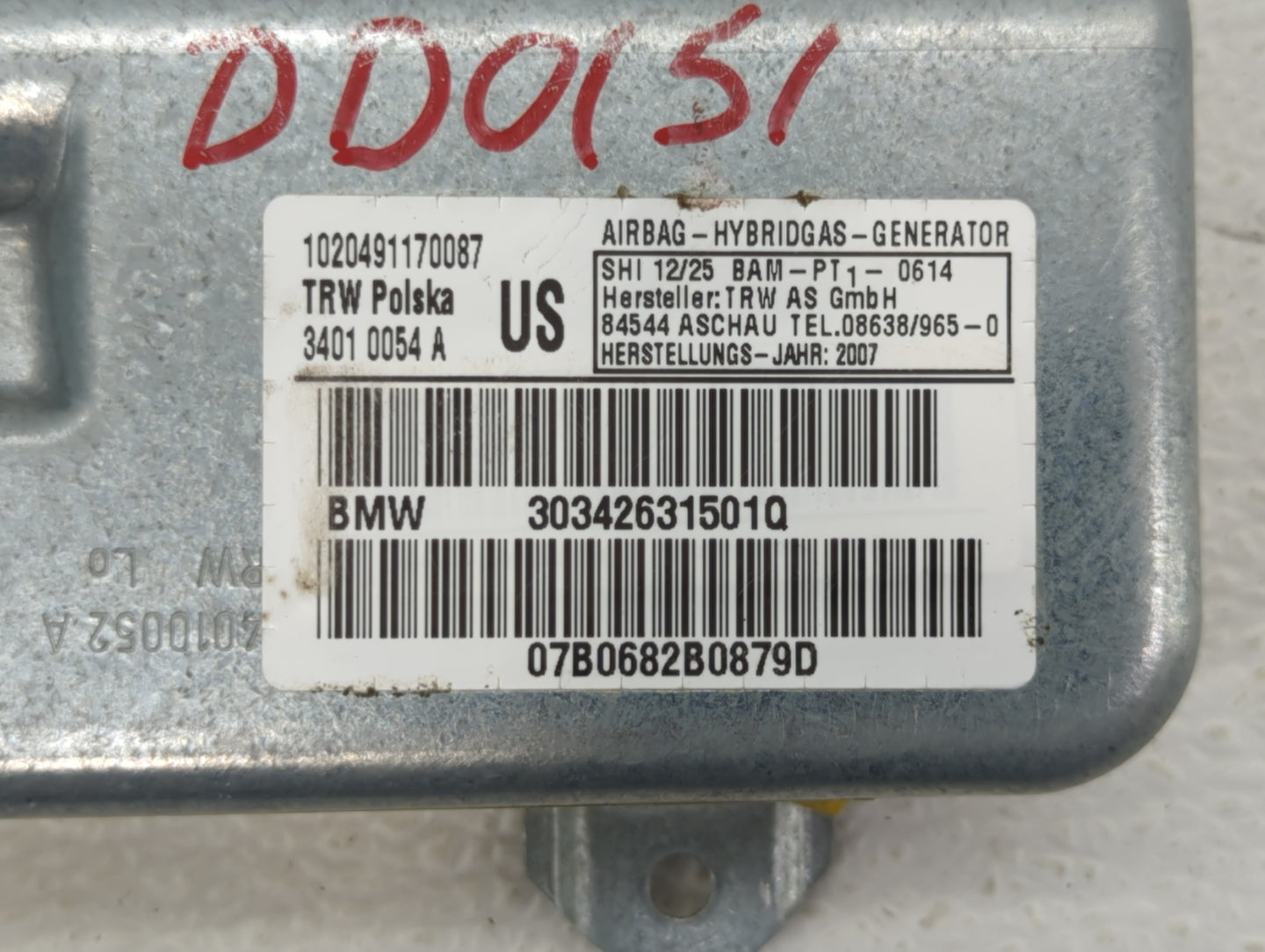 2007-2010 Bmw X3 Air Bag Driver Left Steering Wheel Mounted P/N:30342631501Q Fits Fits 2007 2008 2009 2010 OEM Used Auto Par