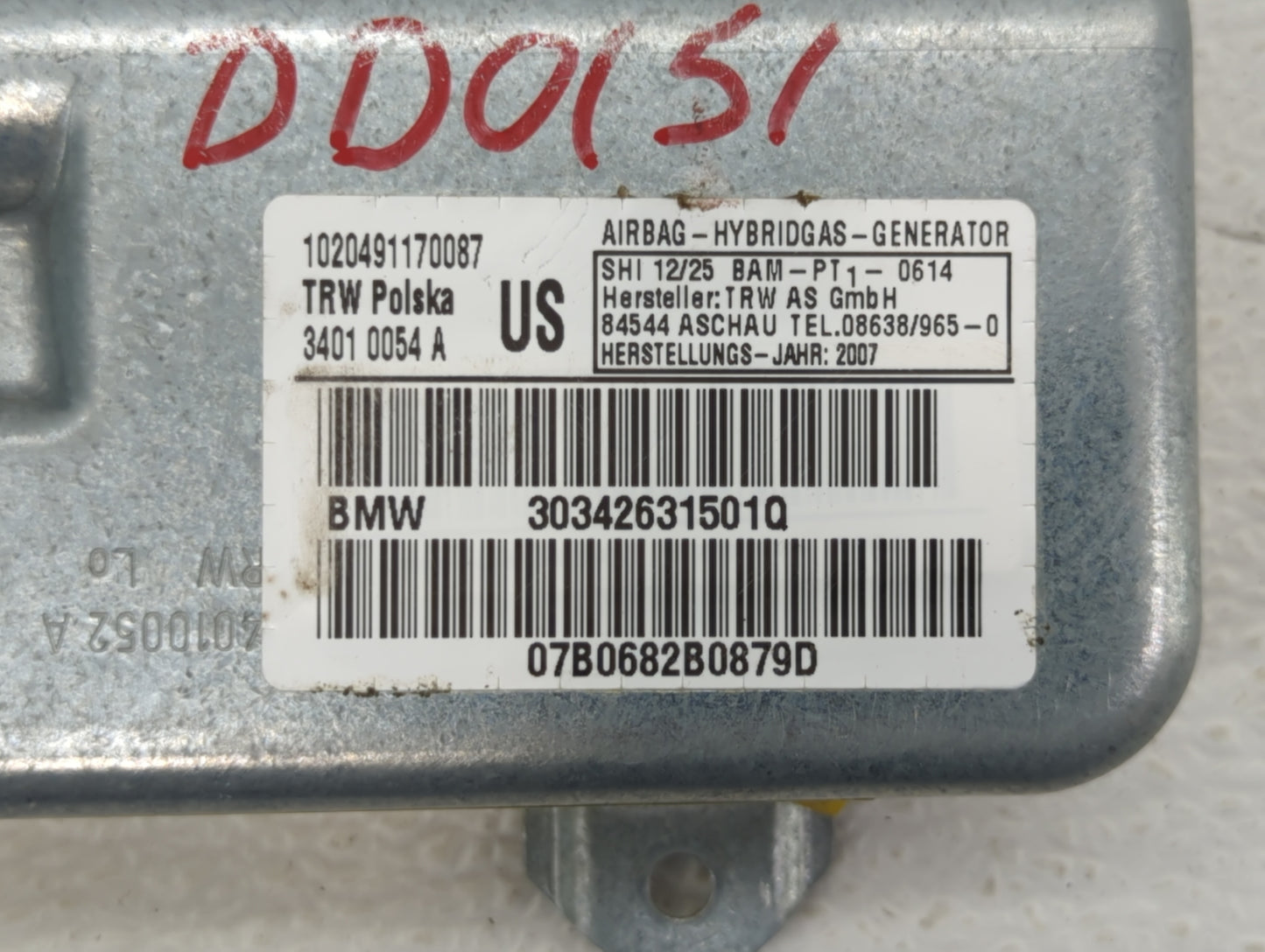 2007-2010 Bmw X3 Air Bag Driver Left Steering Wheel Mounted P/N:30342631501Q Fits Fits 2007 2008 2009 2010 OEM Used Auto Par