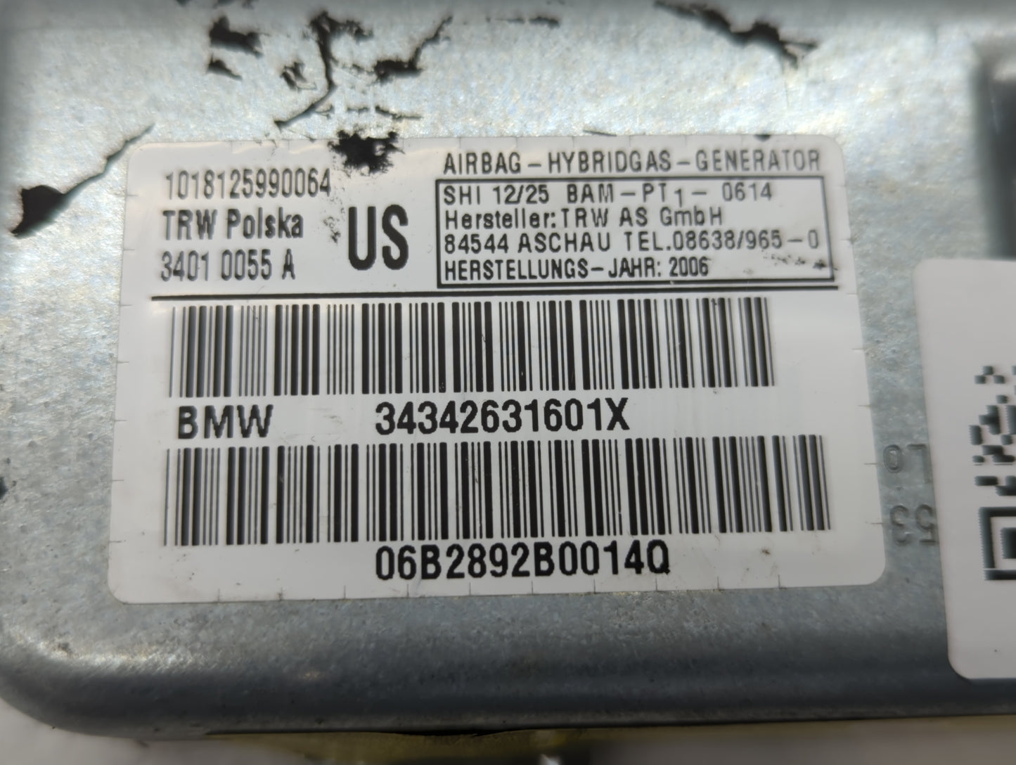 2007-2010 Bmw X3 Air Bag Passenger Right Dashboard Oem - Oemusedautoparts1.com