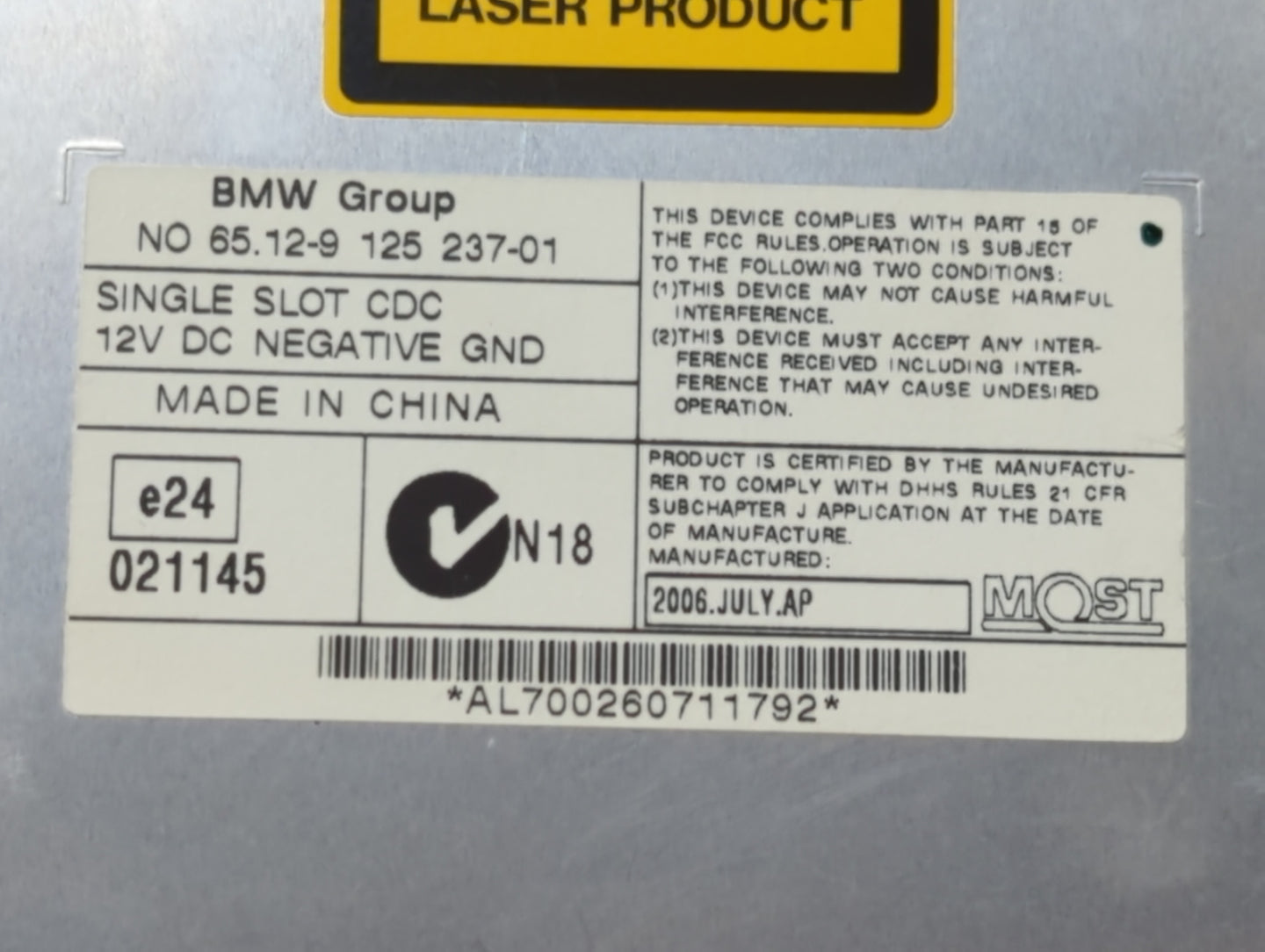 2007-2013 Bmw X5 Radio AM FM Cd Player Receiver Replacement P/N:65.12-9 125 237-01 Fits OEM Used Auto Parts - Oemusedautopar