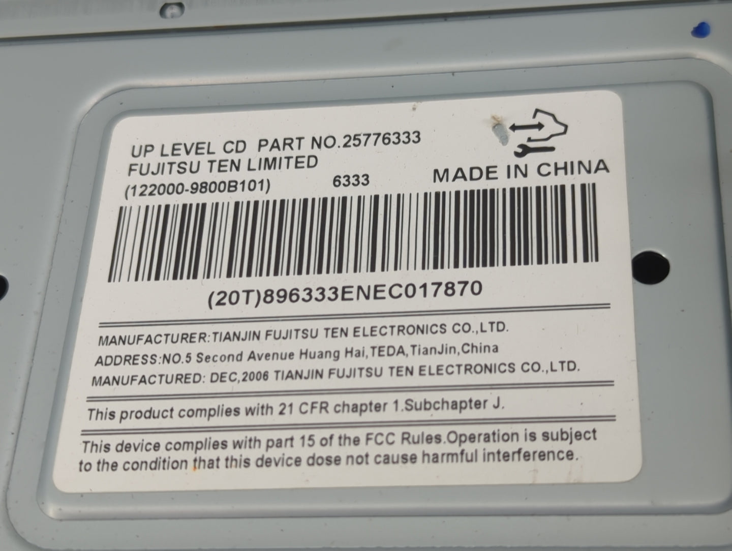 2007 Buick Lucerne Radio AM FM Cd Player Receiver Replacement P/N:25776333 122000-9800B101 Fits OEM Used Auto Parts - Oemuse