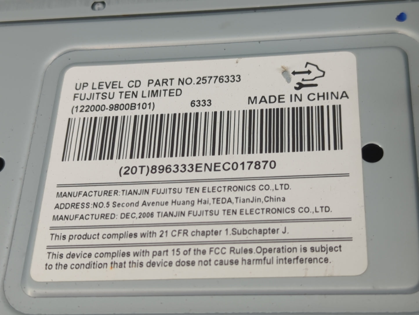 2007 Buick Lucerne Radio AM FM Cd Player Receiver Replacement P/N:25776333 122000-9800B101 Fits OEM Used Auto Parts - Oemuse