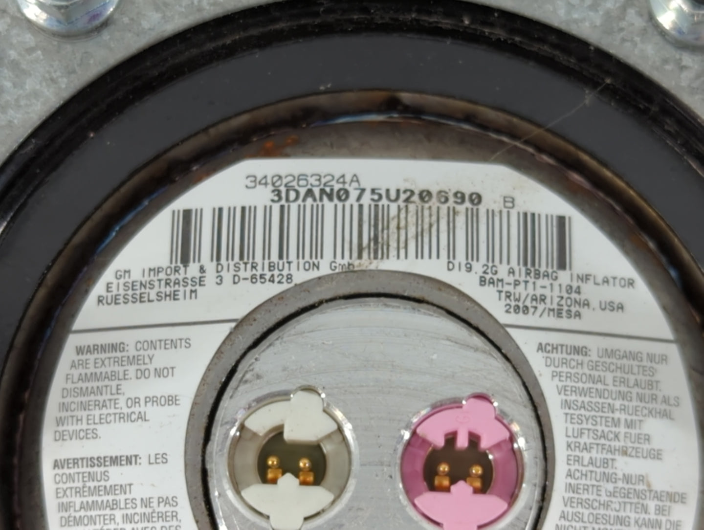 2007-2011 Buick Lucerne Air Bag Driver Left Steering Wheel Mounted P/N:34026324A Fits Fits 2007 2008 2009 2010 2011 OEM Used