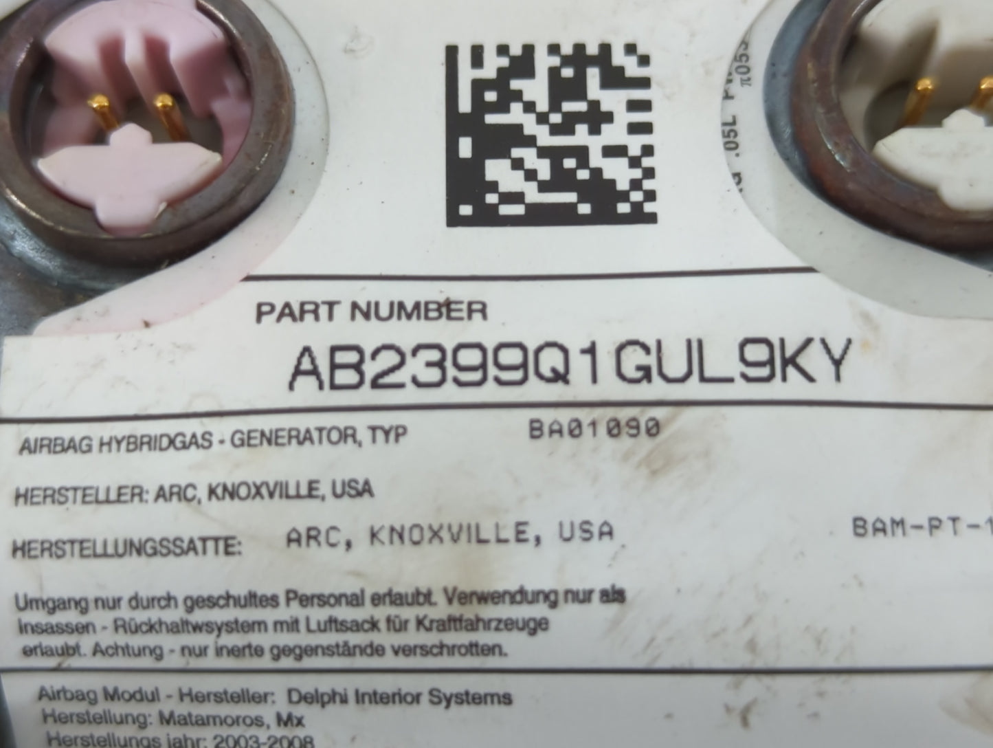 2005-2007 Buick Rainier Air Bag Driver Left Steering Wheel Mounted P/N:AB2399Q1GUL9KY Fits Fits 2005 2006 2007 OEM Used Auto