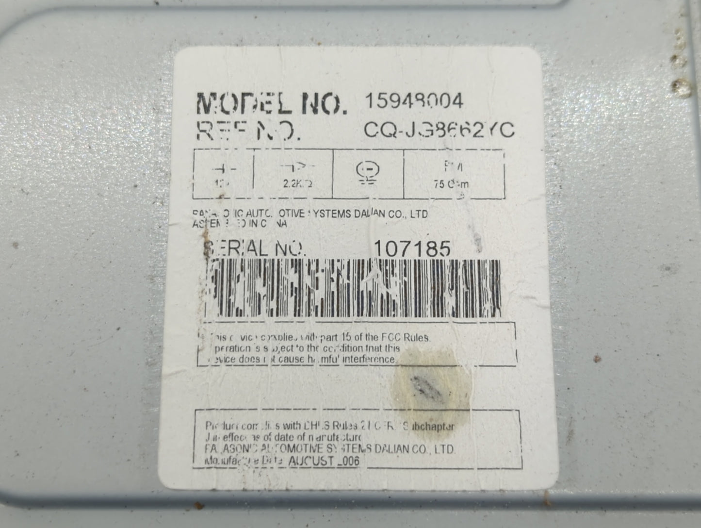 2007-2009 Cadillac Dts Radio AM FM Cd Player Receiver Replacement P/N:15948004 Fits Fits 2007 2008 2009 OEM Used Auto Parts 