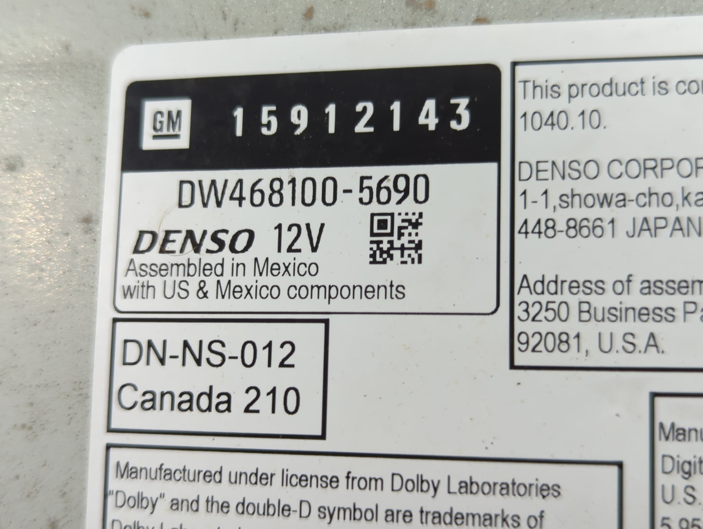 2007 Cadillac Dts Radio AM FM Cd Player Receiver Replacement P/N:DW468100-5690 15912143 Fits OEM Used Auto Parts - Oemusedau