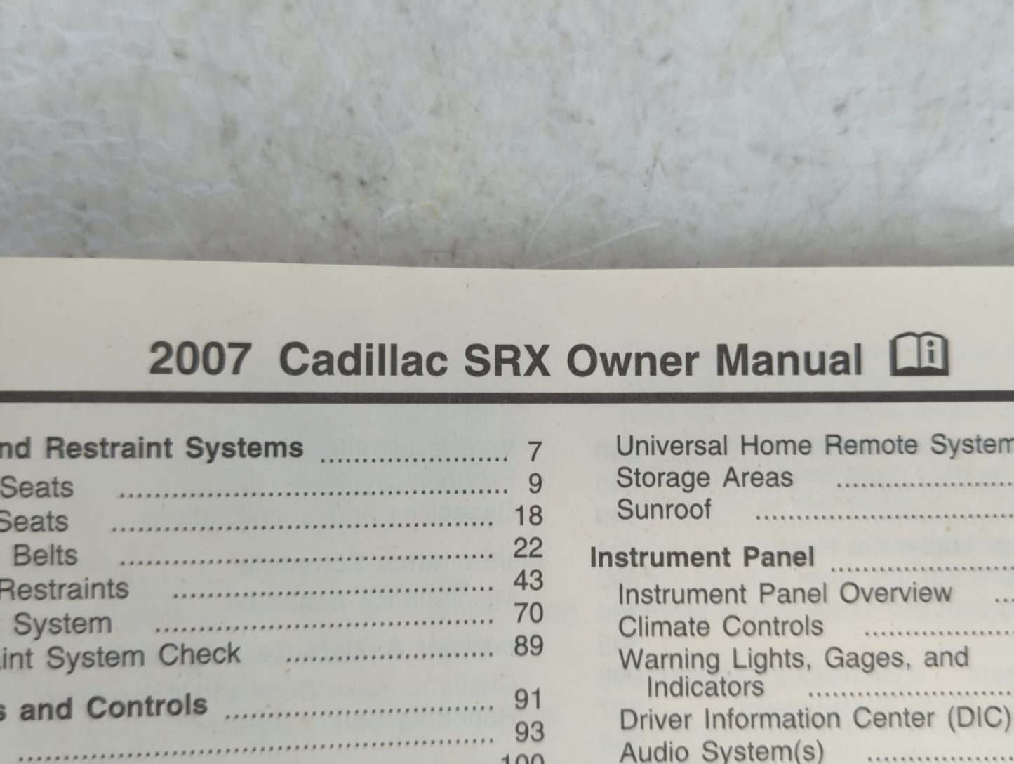 2007 Cadillac Srx Owners Manual Book Guide P/N:15861908 OEM Used Auto Parts - Oemusedautoparts1.com