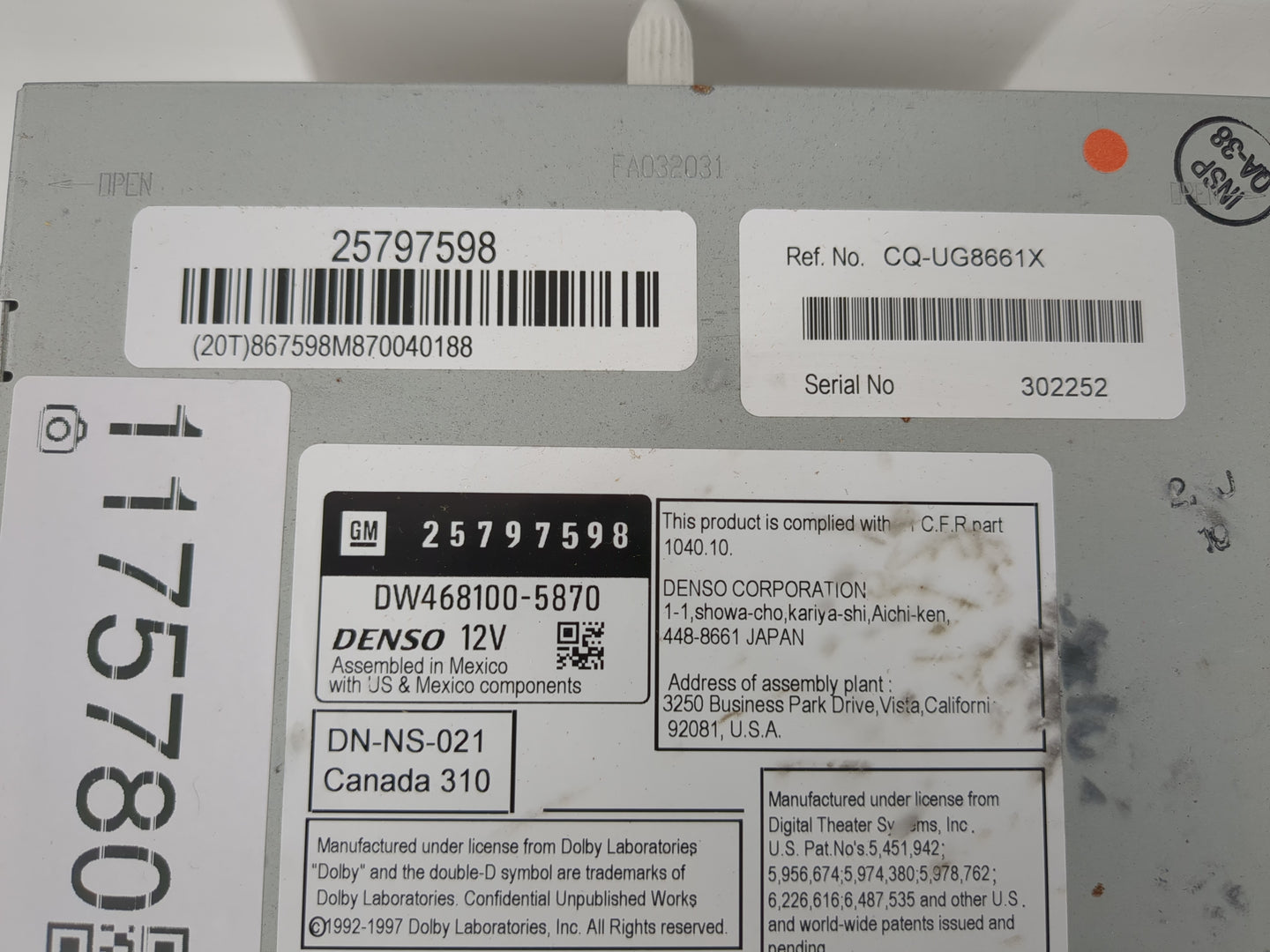 2007-2009 Cadillac Srx Radio AM FM Cd Player Receiver Replacement P/N:25797598 Fits Fits 2007 2008 2009 OEM Used Auto Parts 