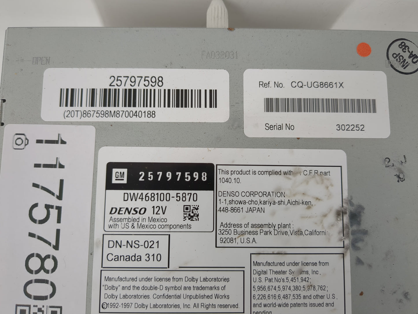 2007-2009 Cadillac Srx Radio AM FM Cd Player Receiver Replacement P/N:25797598 Fits Fits 2007 2008 2009 OEM Used Auto Parts 