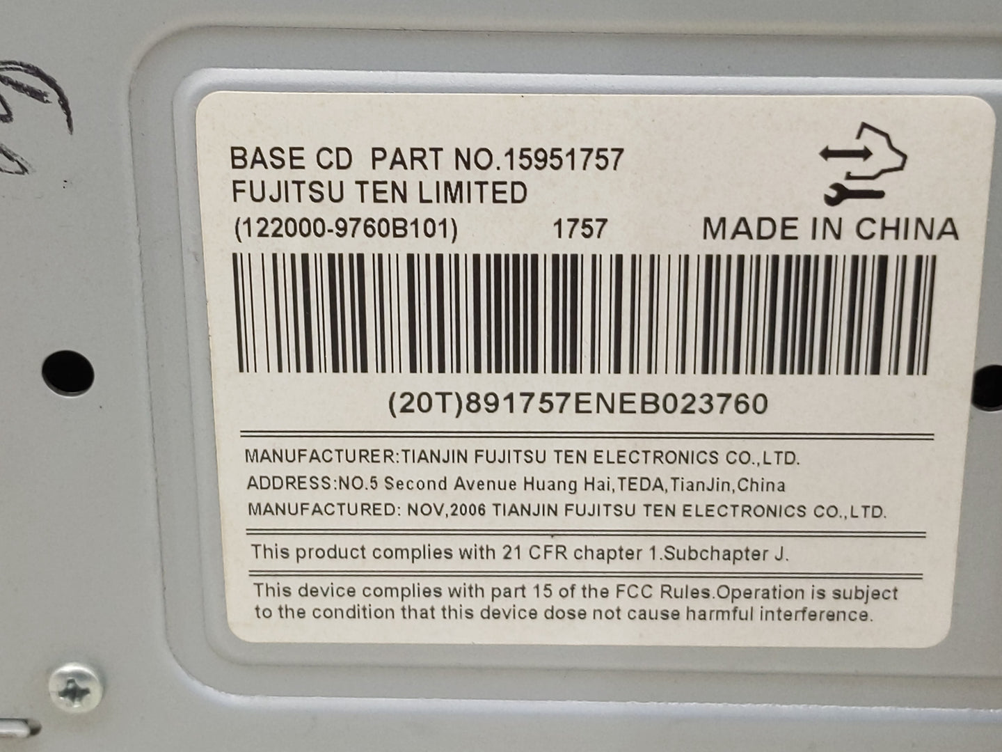 2006-2008 Chevrolet Impala Radio AM FM Cd Player Receiver Replacement P/N:15951757 Fits Fits 2006 2007 2008 OEM Used Auto Pa
