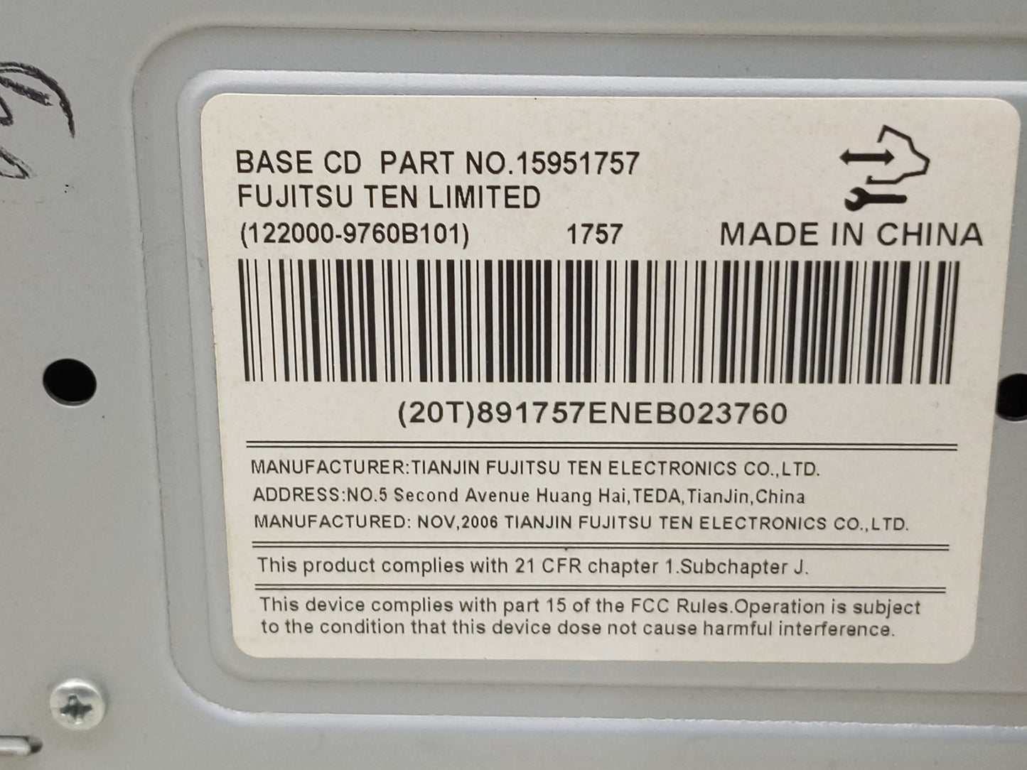 2006-2008 Chevrolet Impala Radio AM FM Cd Player Receiver Replacement P/N:15951757 Fits Fits 2006 2007 2008 OEM Used Auto Pa