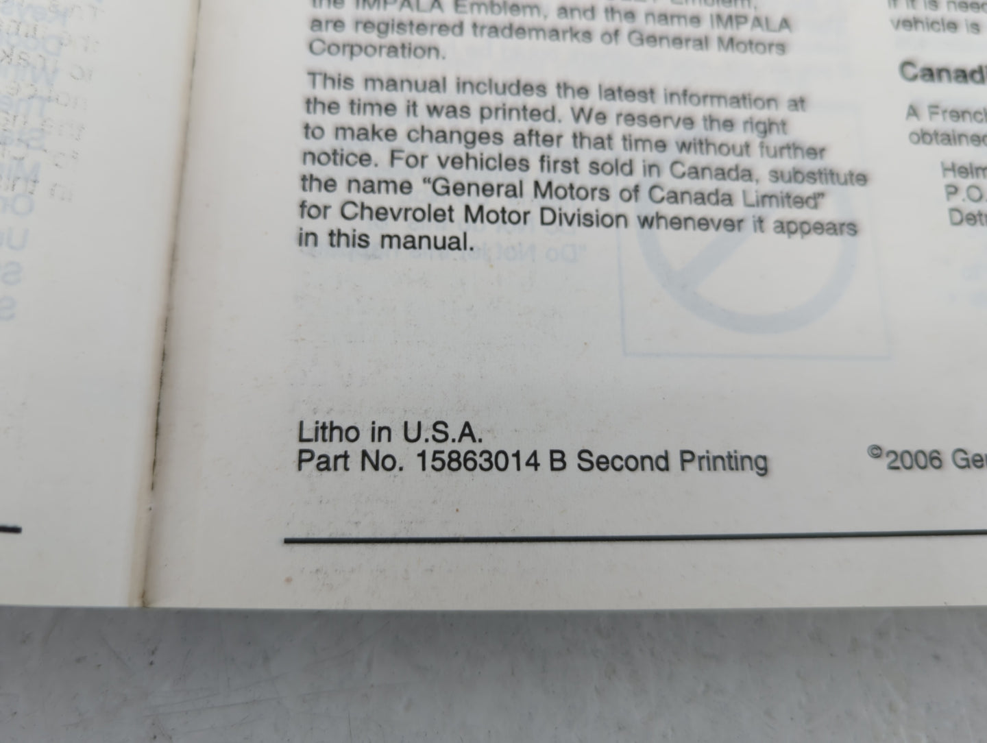 2007 Chevrolet Impala Owners Manual Book Guide OEM Used Auto Parts - Oemusedautoparts1.com