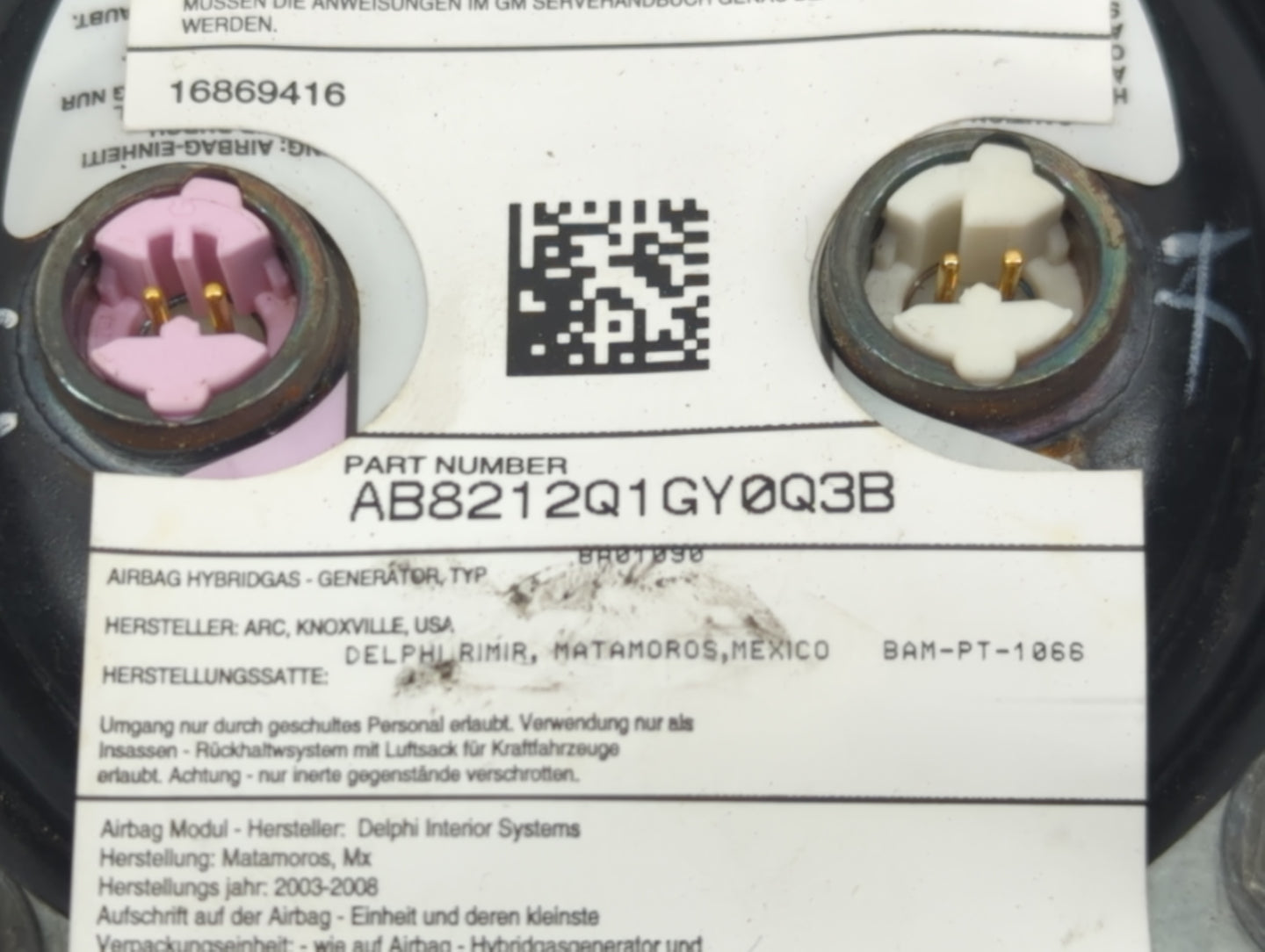 2007 Chevrolet Silverado Air Bag Driver Left Steering Wheel Mounted P/N:AB8212Q1GY0Q3B 16869416 Fits OEM Used Auto Parts - O