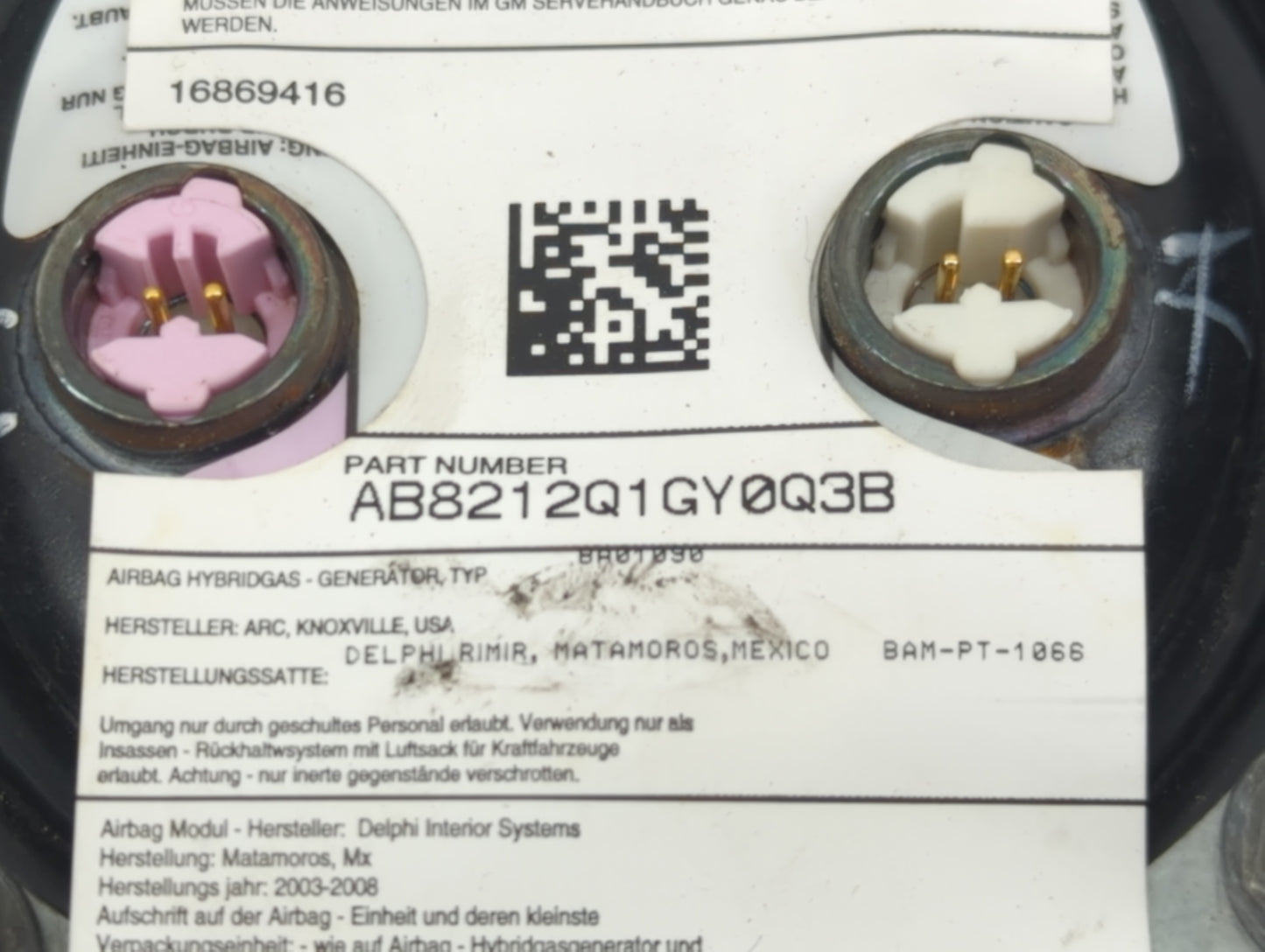 2007 Chevrolet Silverado Air Bag Driver Left Steering Wheel Mounted P/N:AB8212Q1GY0Q3B 16869416 Fits OEM Used Auto Parts - O